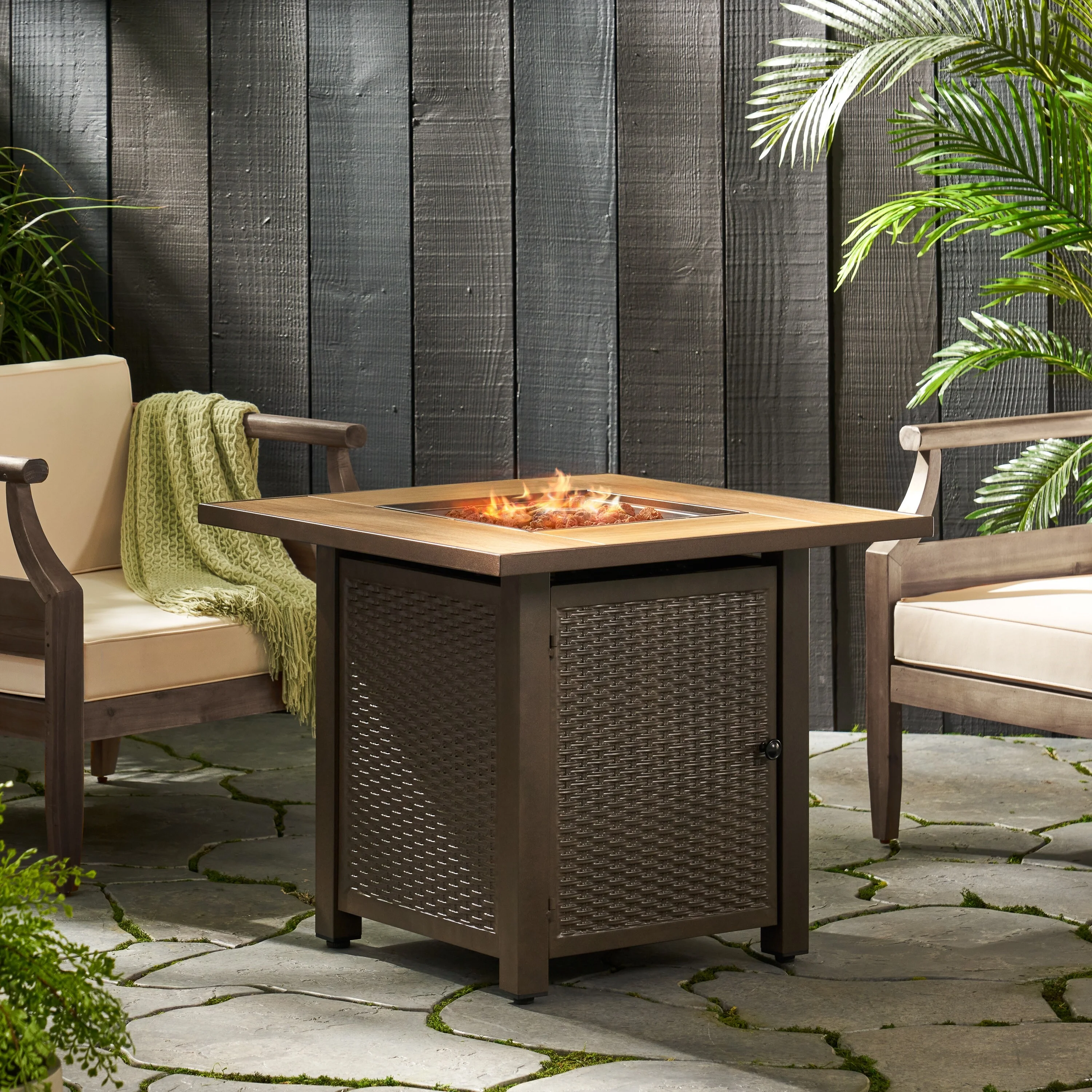 Christopher Knight Home Baton Outdoor  Outdoor 40,000 BTU Iron Square Fire Pit by  Grey