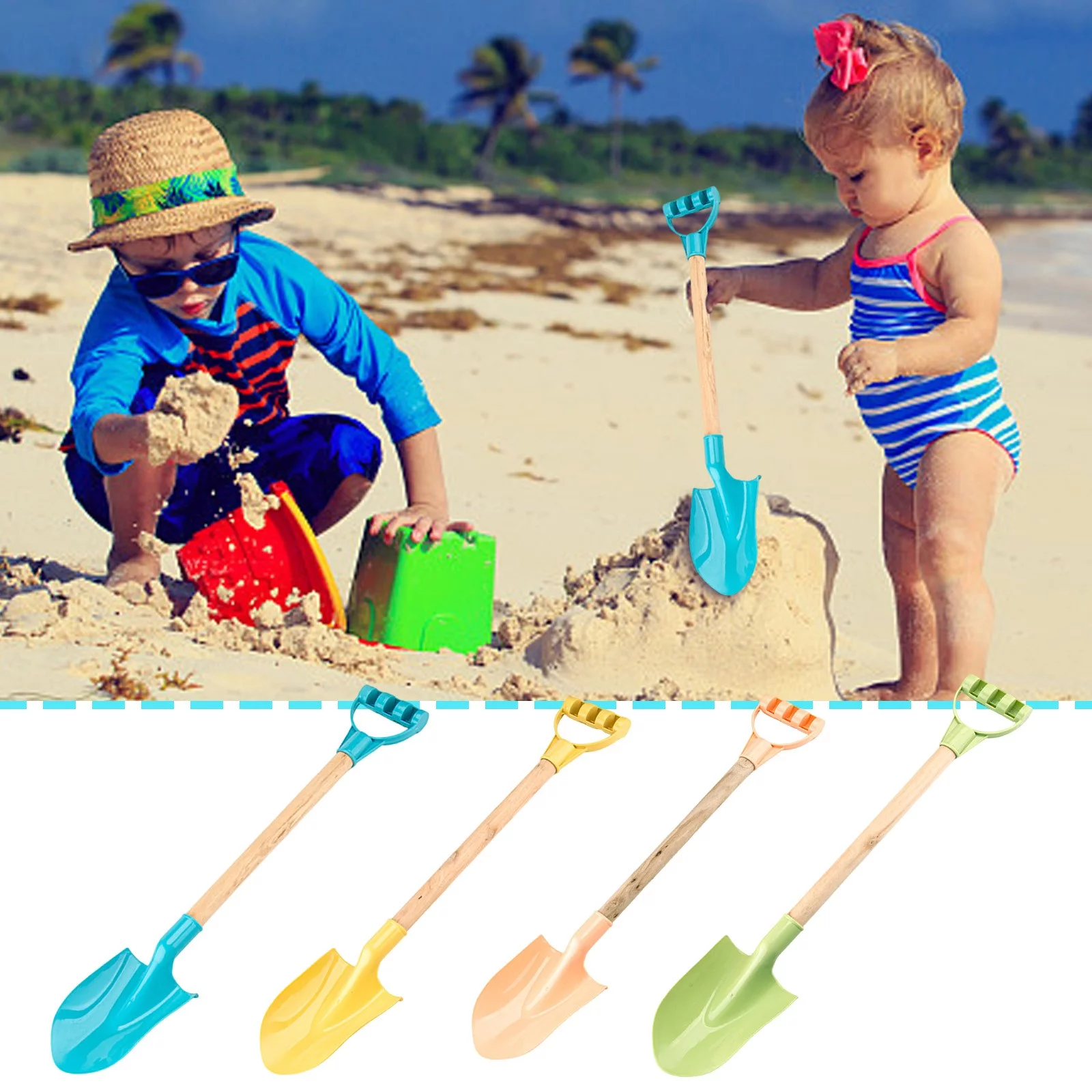 BOLUOYI 4Th of July Indoor Heavy Duty Wooden Kids Sand Beach Shovel with & Handle Colors May Vary (Assorted Single Shovel with Handle)