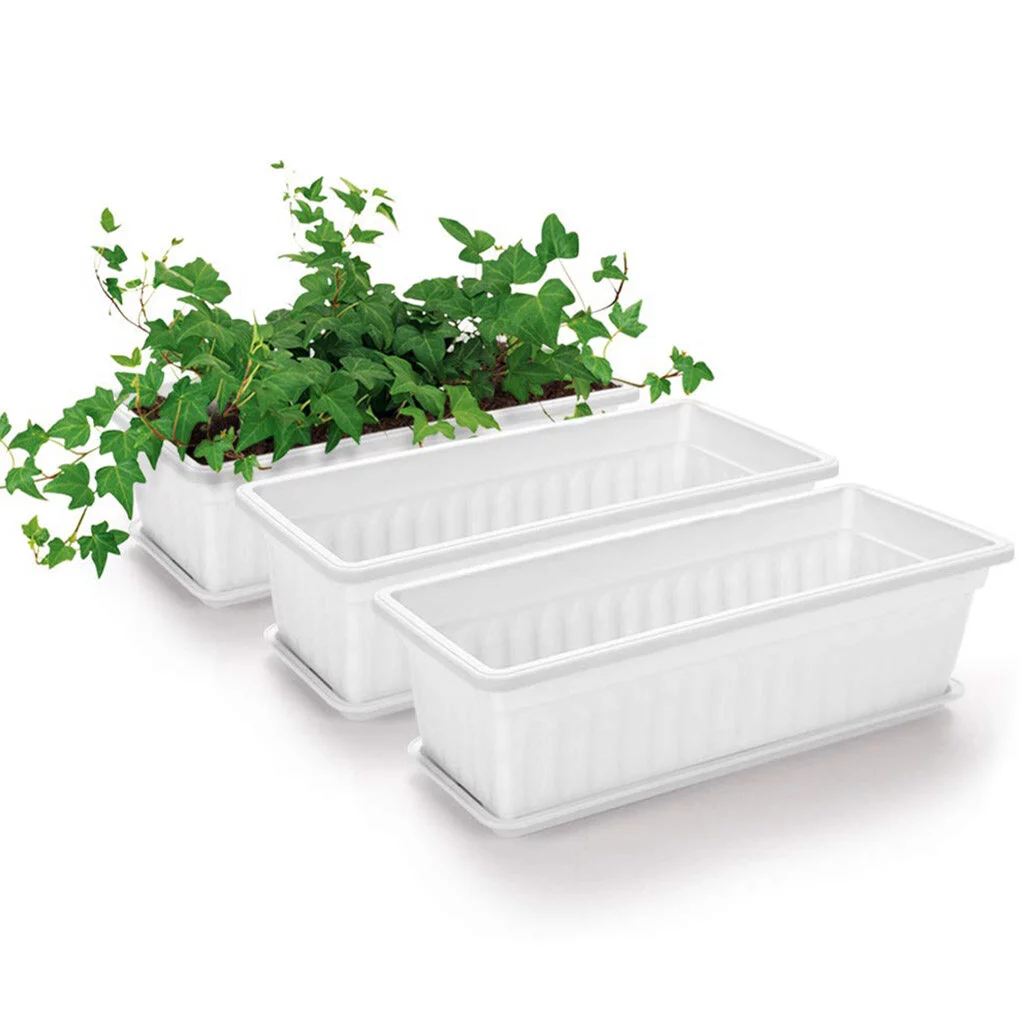 Dido 3pcs Resin Rectangular Planting Pot Drainage Hole Vegetable Flower Planter Home Garden Plant Tray Red 50x21x14cm