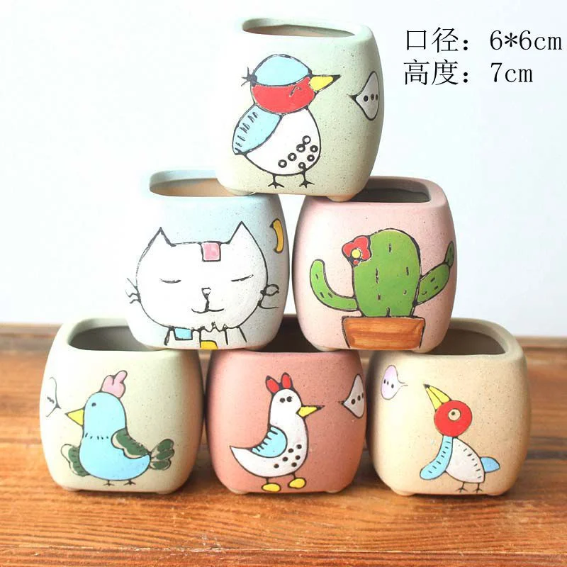 Ceramic Mini Succulent Planter - Hand-painted Thumb Pot for Seedlings