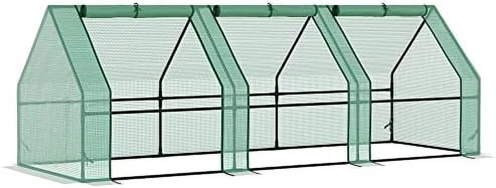 9' X 3' X 3' Portable Mini Greenhouse Outdoor Garden With Large Zipper Doors And Water/UV PE Cover, Green
