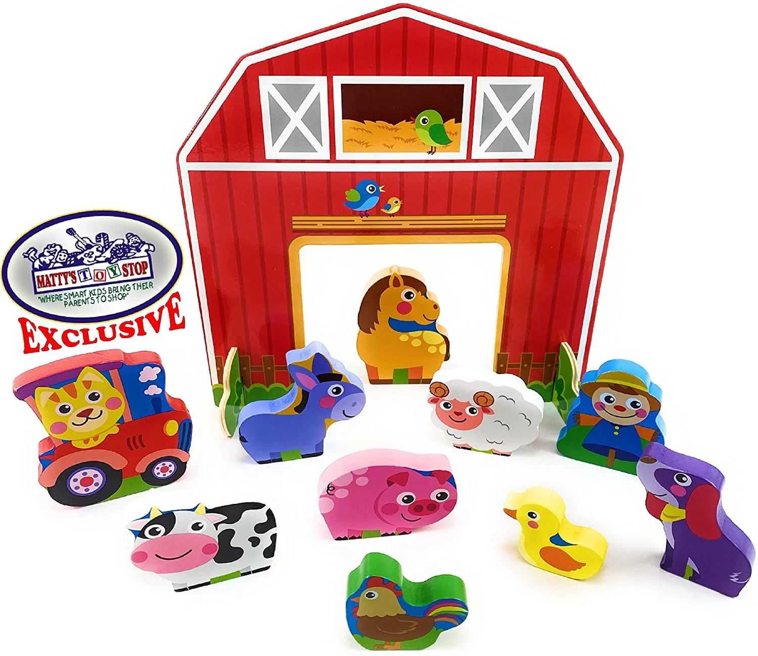 Matty's Toy Stop Deluxe Wood Chunky Farm and Zoo Animal Playsets Gift Set Bundle - 2 Pack (11pcs Each, 22pcs Total)