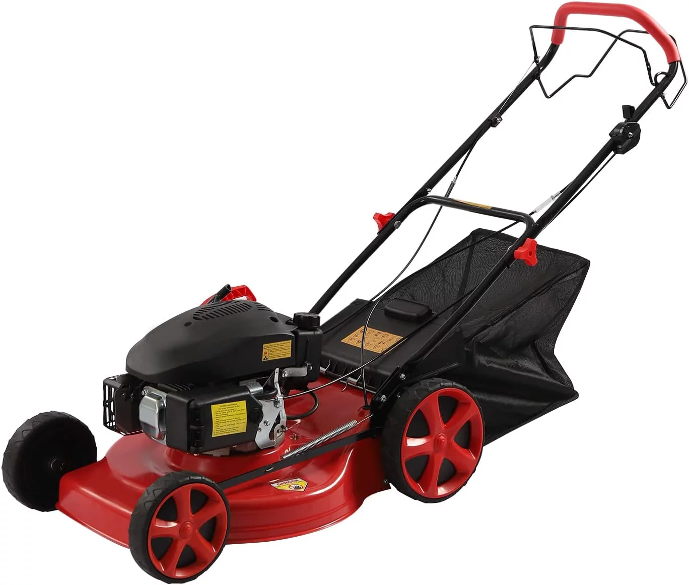 Dina 20 Inch Walk Behind Push Lawn Mower with High Rear Wheels  173CC Gas Engine Self Propelled Lawn Mower  60L Bag+1.6L Fuel Tank  4000W/6HP