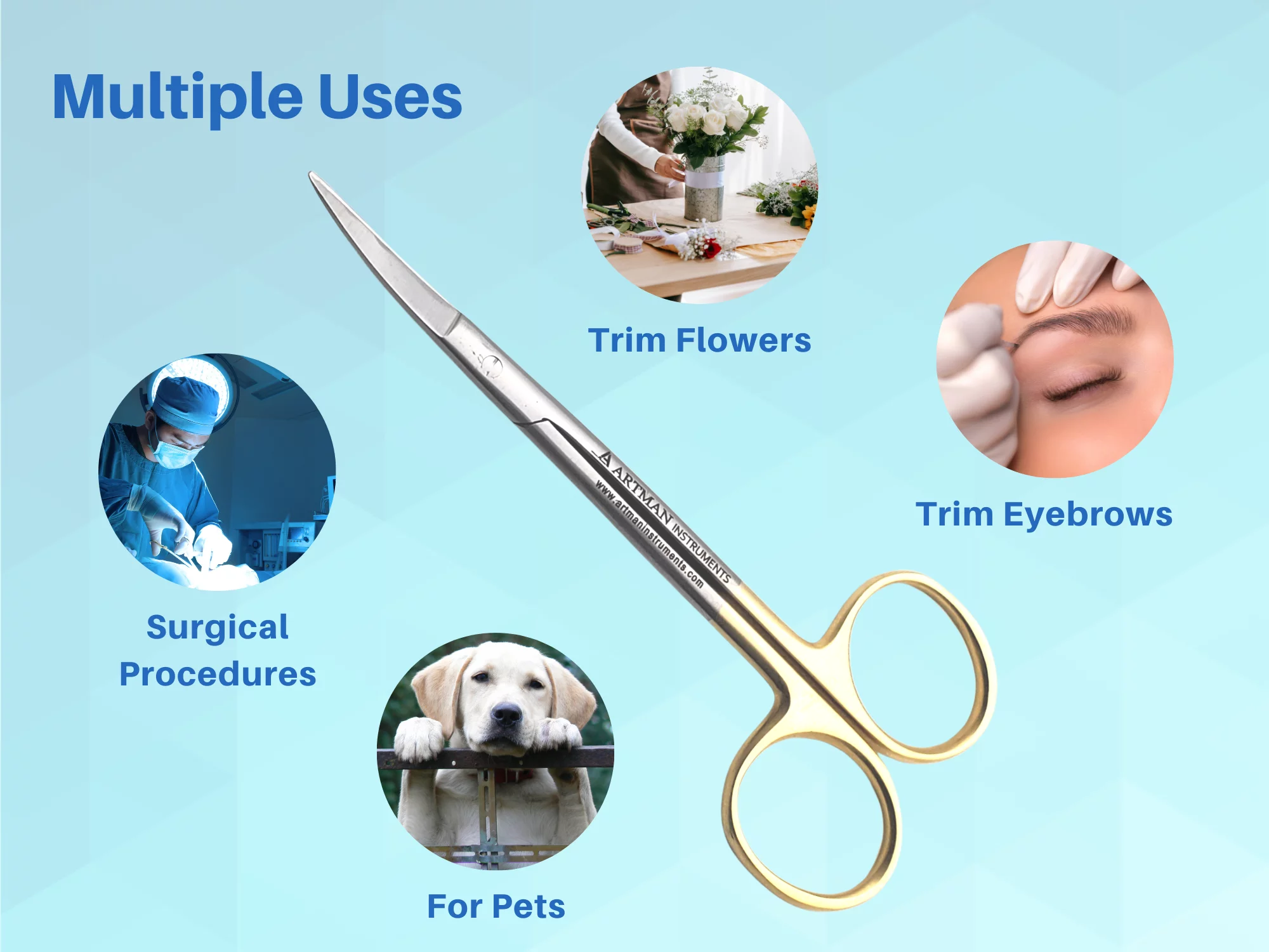 Goldman Fox Scissors 5 inches w/ TC Inserts Gold Plated Handle Artman Instruments Brand