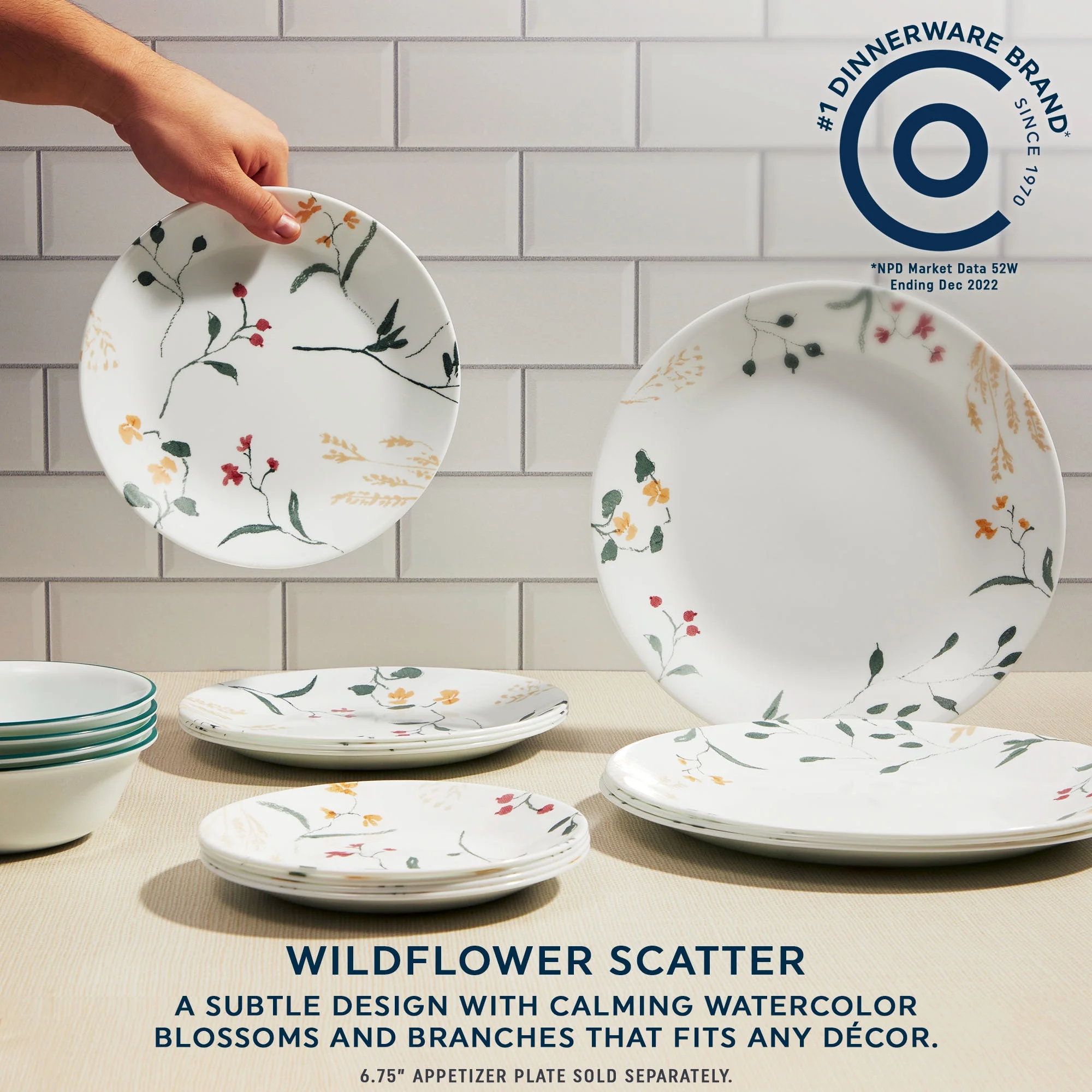 Corelle Wildflower Scatter 12-Piece Dinnerware Set, Service for 4