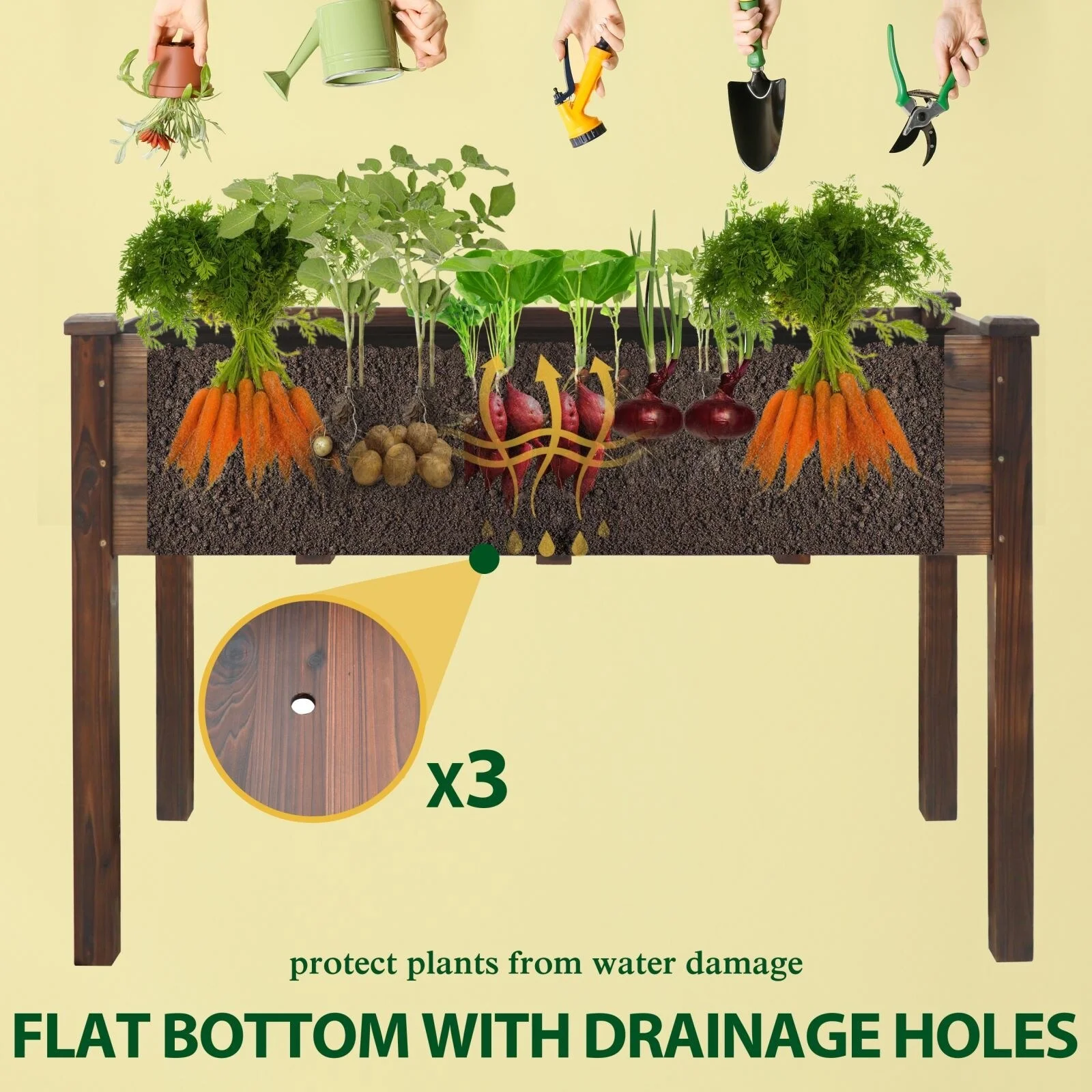 VEIKOUS  Raised Garden Bed Elevated Planter Box with Drainage Holes - 46.8''W x 22.4''D x 30.3''H Rustic