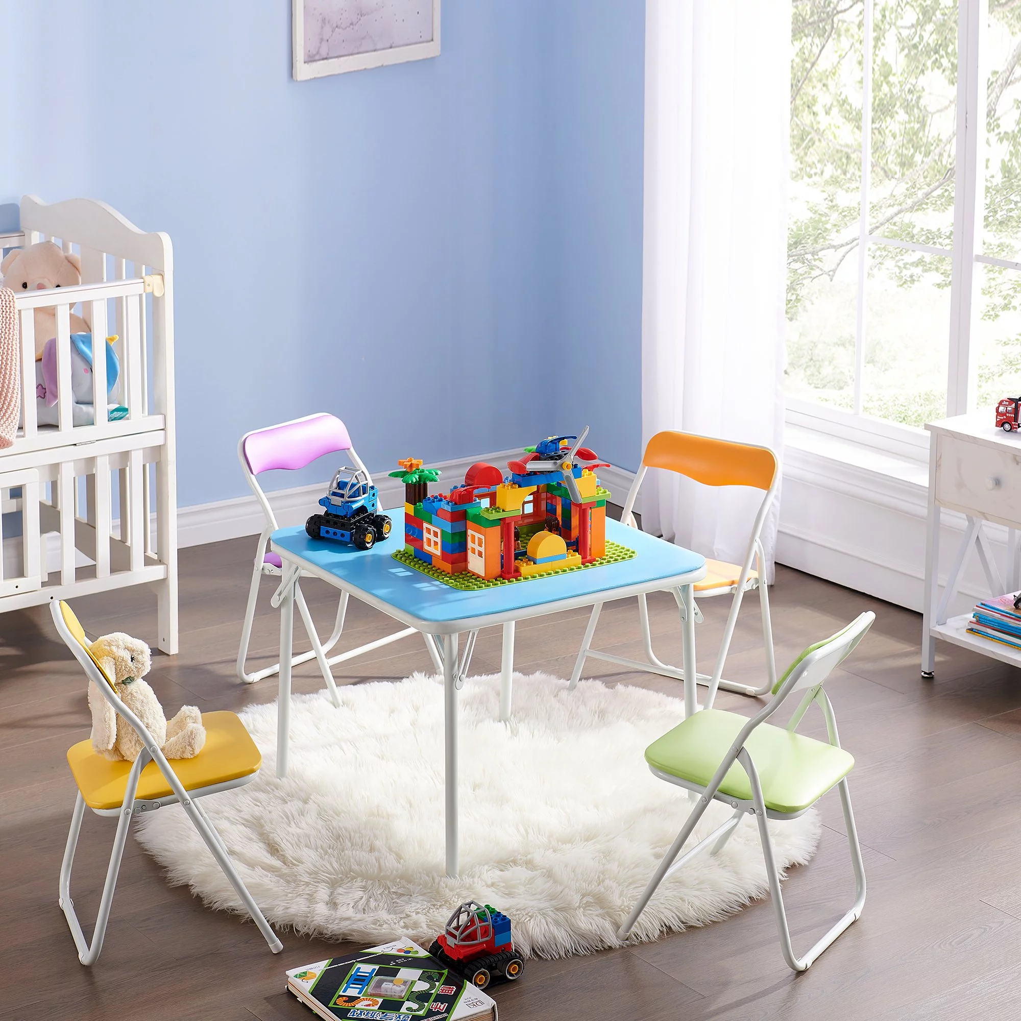 VECELO 5-piece Folding Table and Chair Set, Kids Colorful Activity Table with 4 Chairs