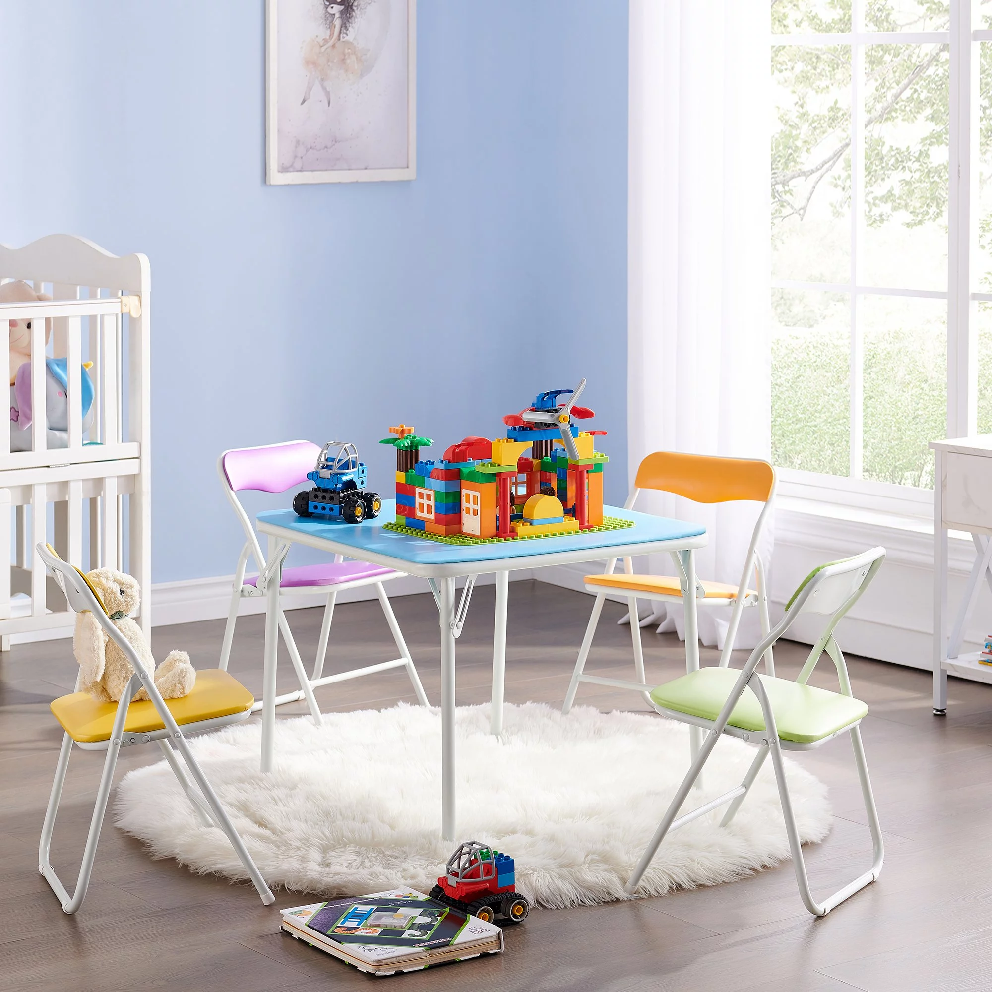VECELO 5-piece Folding Table and Chair Set, Kids Colorful Activity Table with 4 Chairs