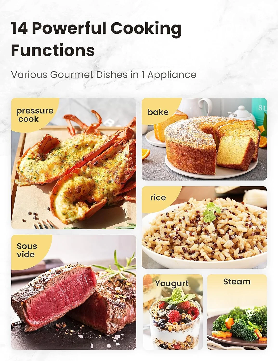 9-in-1 Electric Pressure Cooker 14 Presets Instant Multi Cooker Olla de Presion Non-Stick Pot Yogurt Maker Rice Cooker Slow Cooker Sauté Steamer 6 Quarts Black, Aluminum