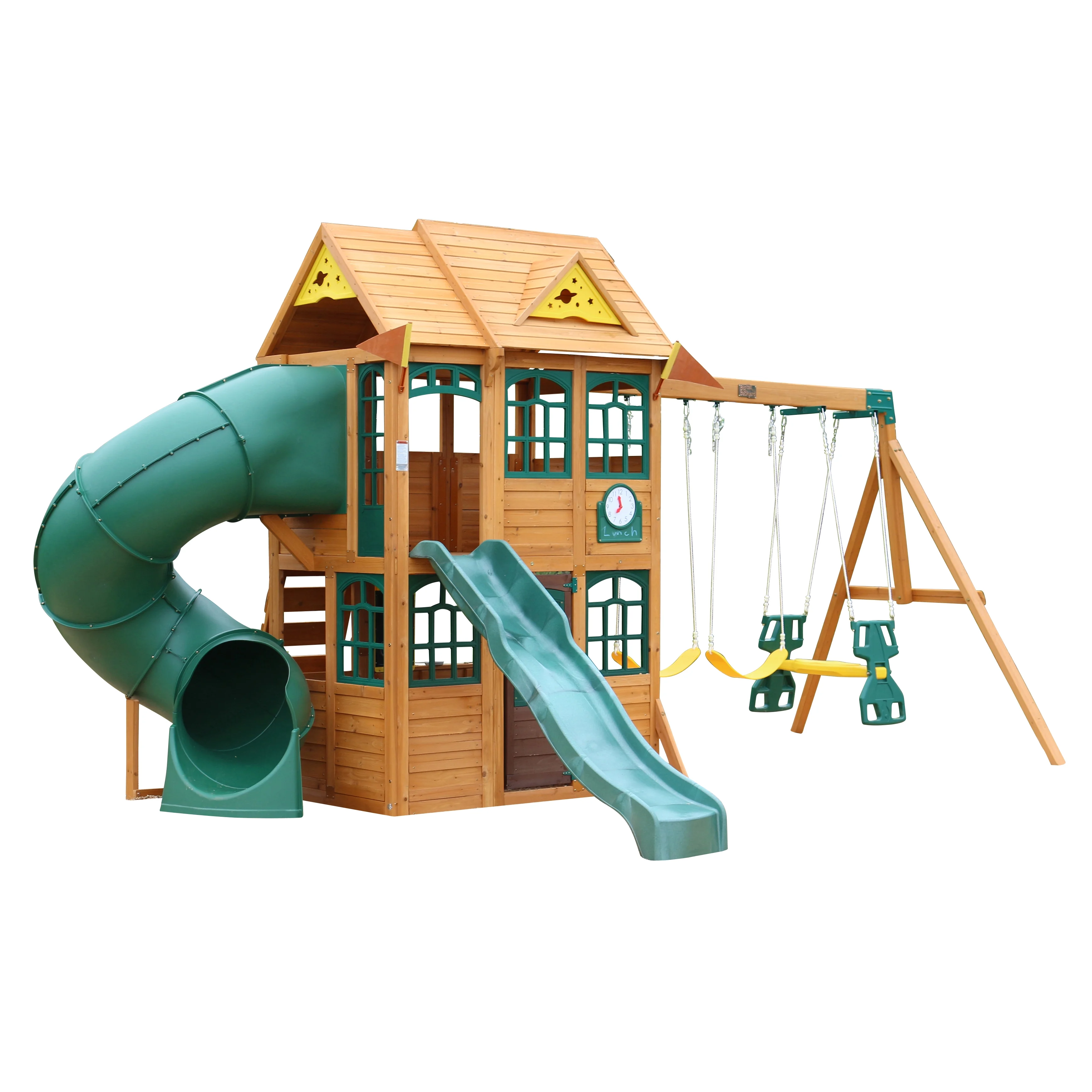 KidKraft Charleston Lodge Wooden Outdoor Swing Set / Playset with Slides, Swings, Kitchen and Bench