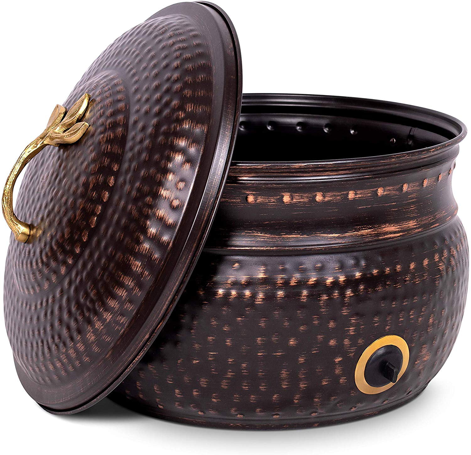 BirdRock Home Decorative Water Hose Pot with Lid - Distressed Bronze - 100 ft Hose