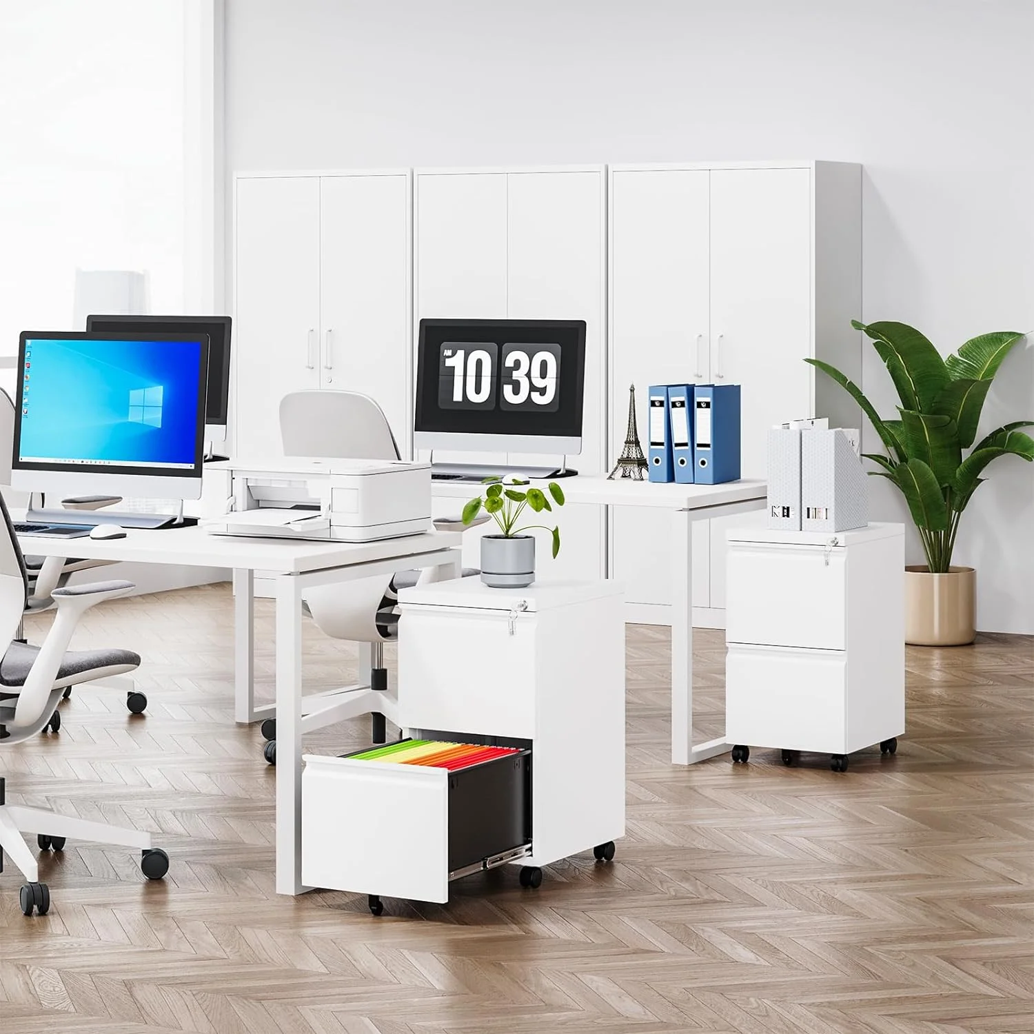 File Cabinet 3 Drawers on Wheels Under Desk, Black Metal Rolling File Cabinets with Lock for Home Office