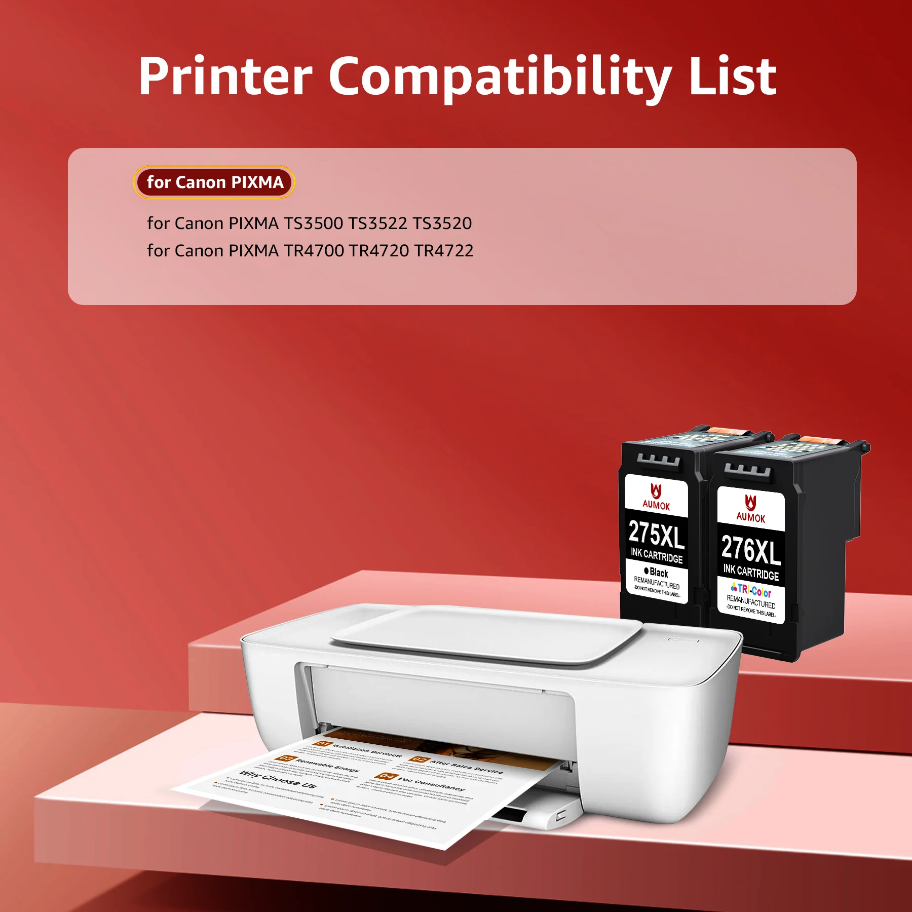 PG-275 CL-276 XL Printer Ink Replacement for Canon 275xl and 276xl Ink Cartridges (1 Black 1 Color) Compatible to PIXMA TS3522 TS3520 TR4720 TR4722 Printer High Yield Combo Pack