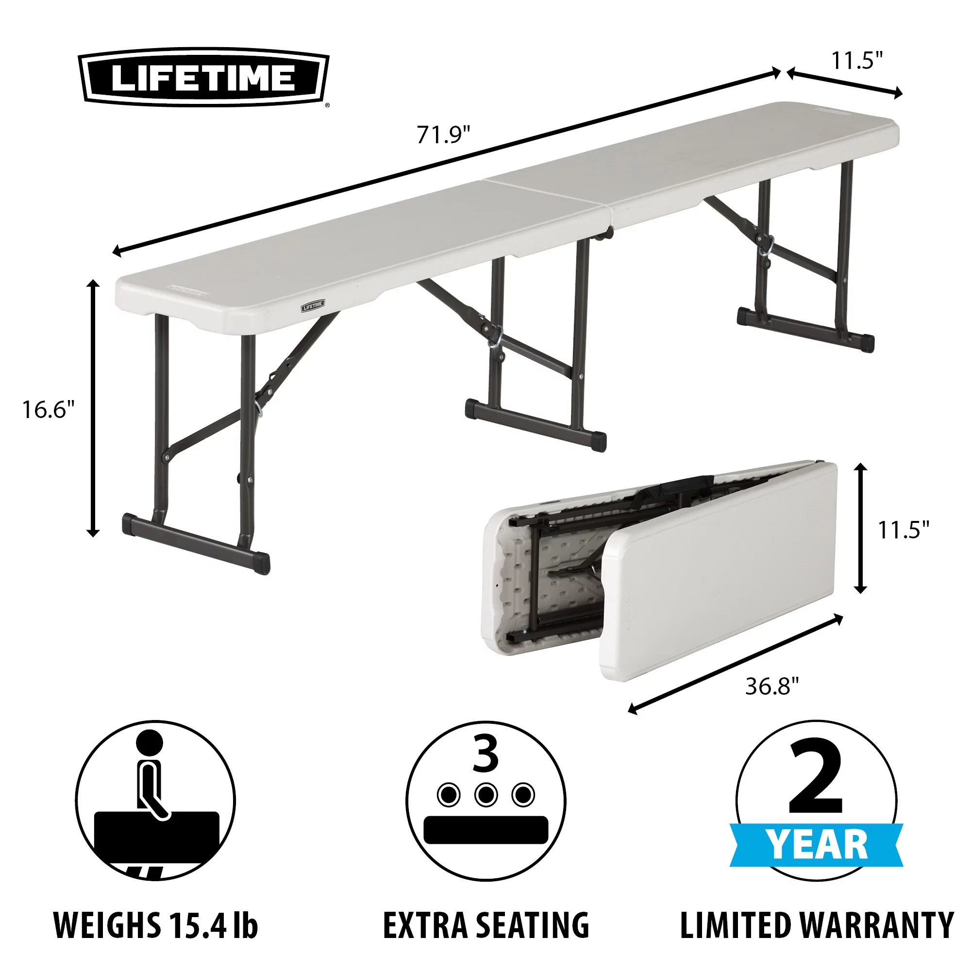 Lifetime 6 foot Bench, Indoor/Outdoor Light Commercial, White Granite (80309)