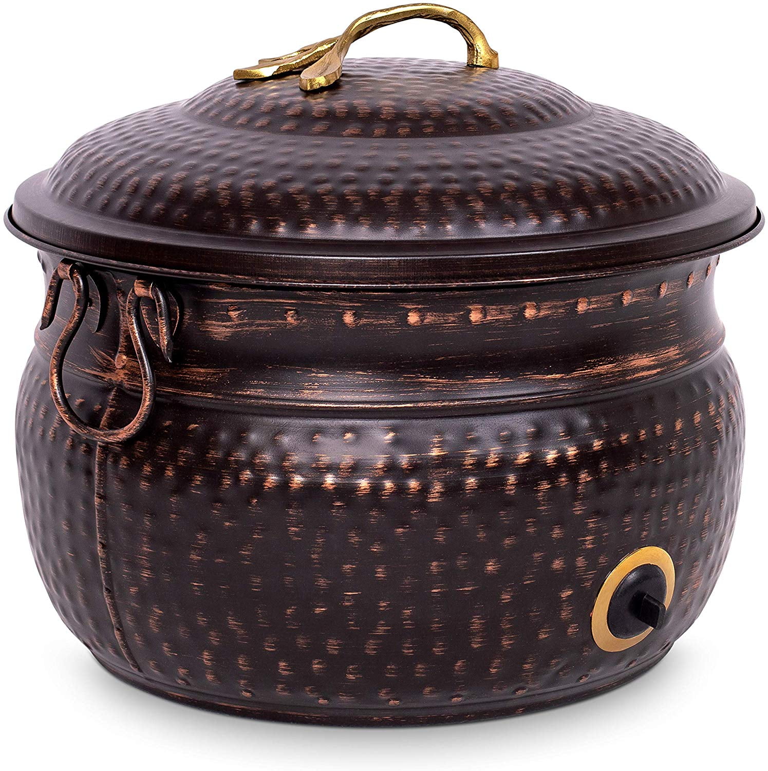 BirdRock Home Decorative Water Hose Pot with Lid - Distressed Bronze - 100 ft Hose
