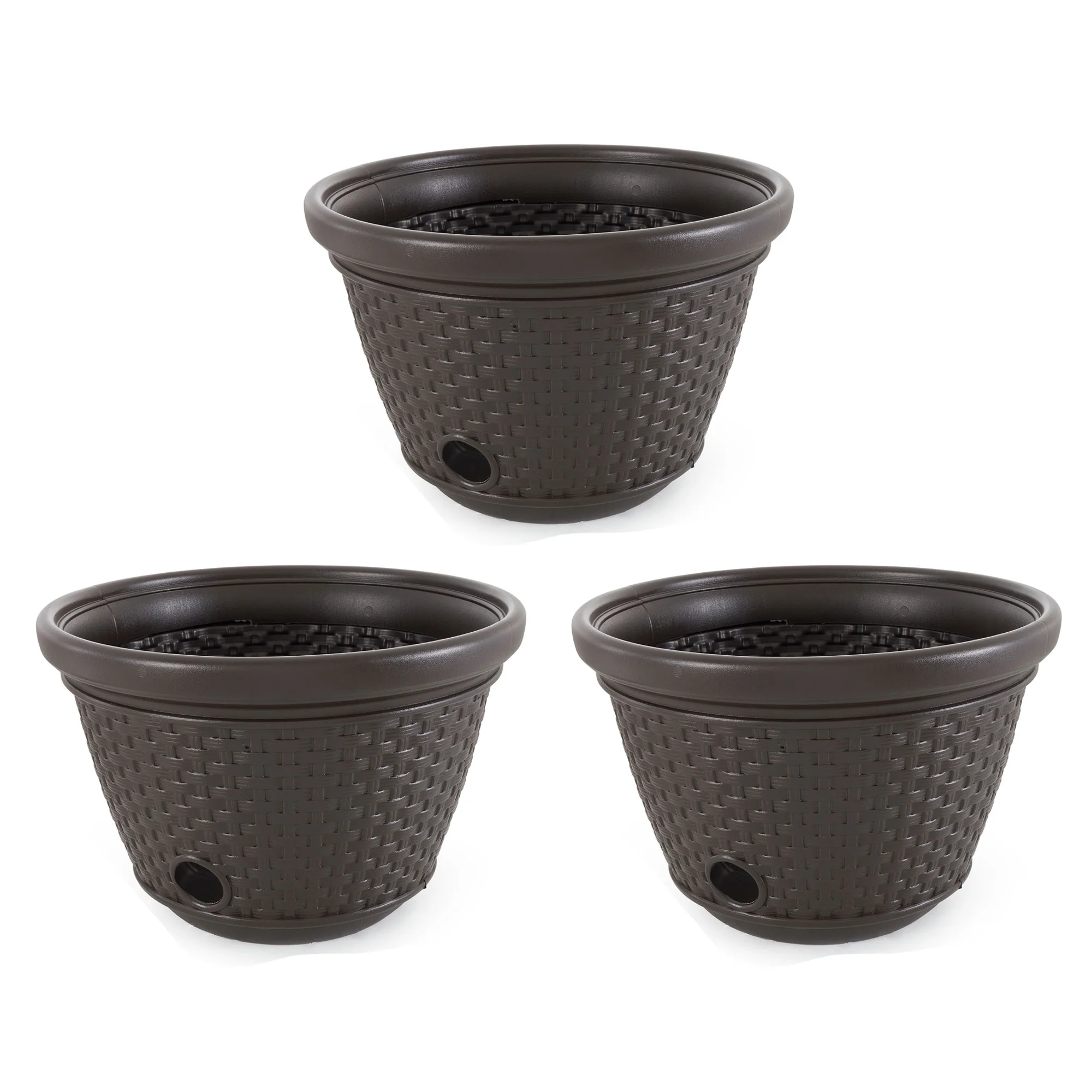 Suncast 100' Wicker Garden Hose Caddy Storage Holder Pot, Java (3 Pack)