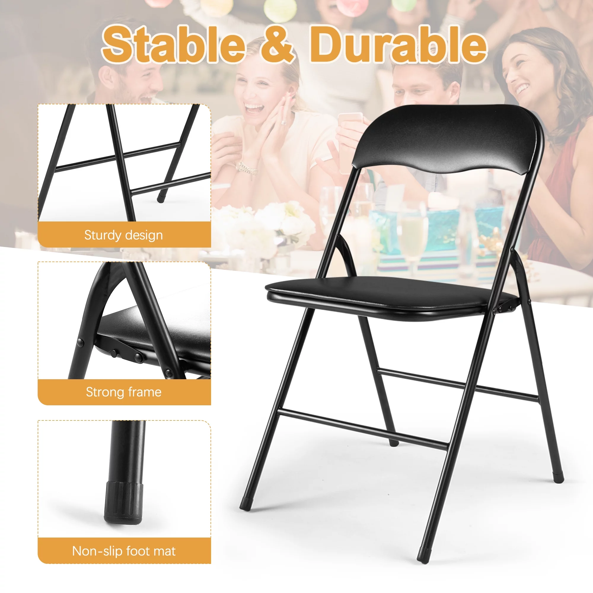Jaxpety 6 Pack Commercial Plastic Folding Chairs Stackable Wedding Party Event Black