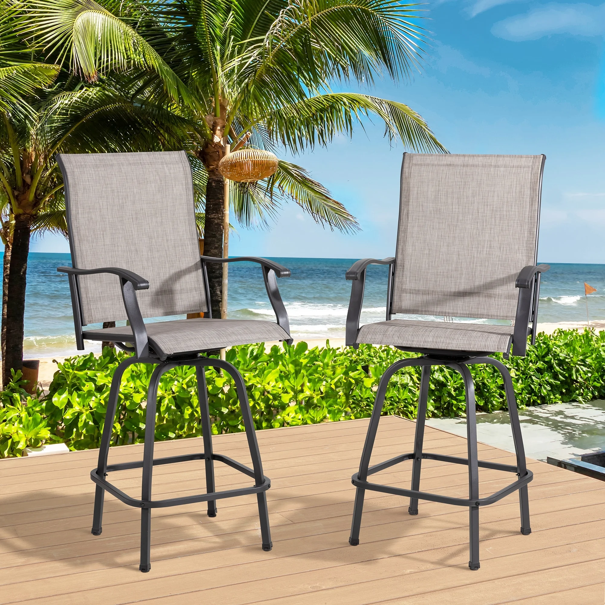 Futzca  Patio Swivel Bar Bistro Set or Swivel Bar Stools Taupe Set of 3 N/A N/A Swivel Fabric Set of 3