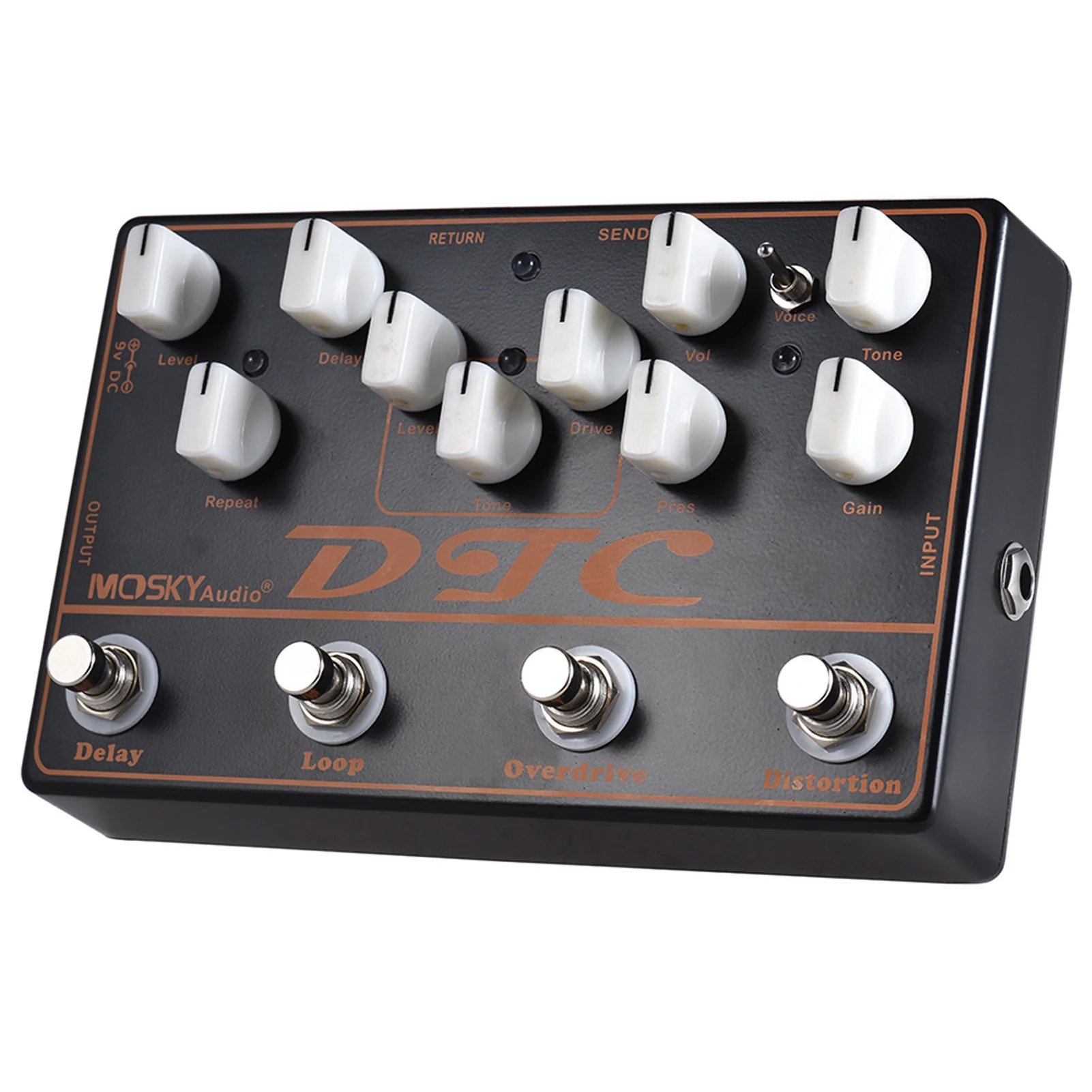 MOSKYAudio DTC 4-in-1 Electric Guitar Effects Pedal, Distortion Overdrive Loop Delay, Create Unique Guitar Tones, Effect Pedal