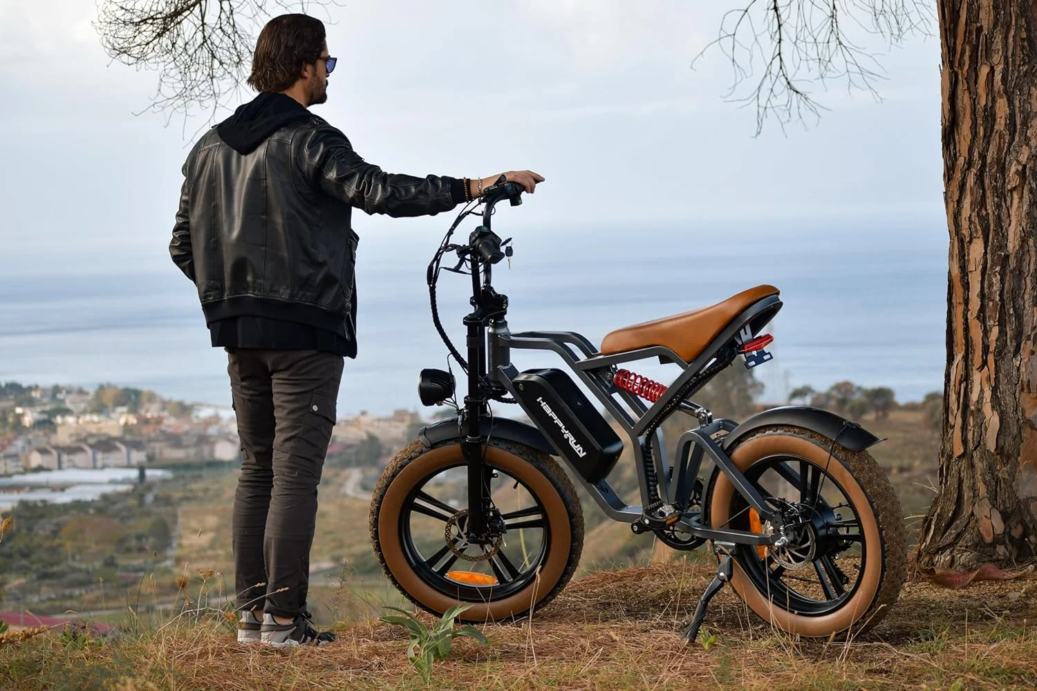 HAPPYRUN 750W Moped Style Electric Bike | Adult eBikes - 48V 18Ah Battery | 60+ Mile(G60*2)