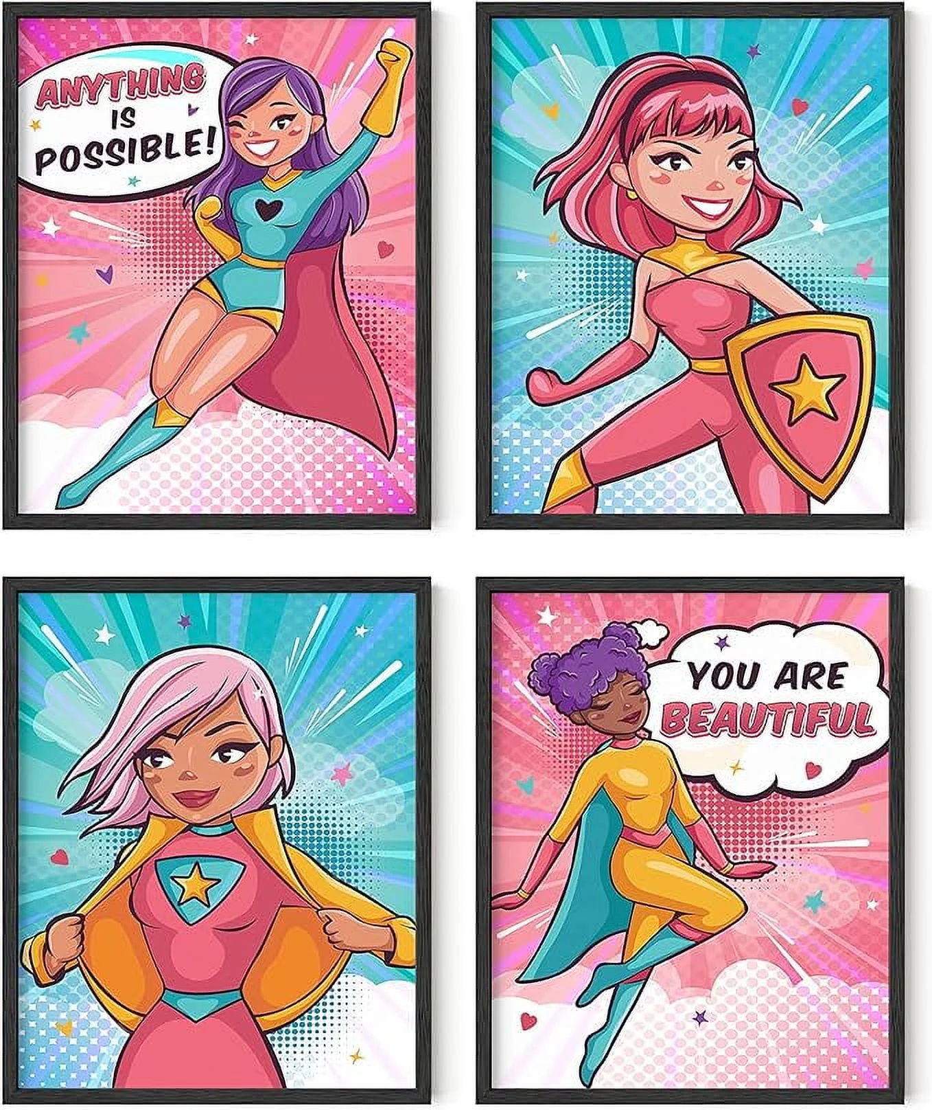 HAUS AND HUES Posters for Teen Girls Room - Supergirl Inspirational Wall Art Prints Cute Girl Wall Decor, Positive Affirmation Bedroom Superhero Motivational Wall Art for Kids (Unframed 16x20)