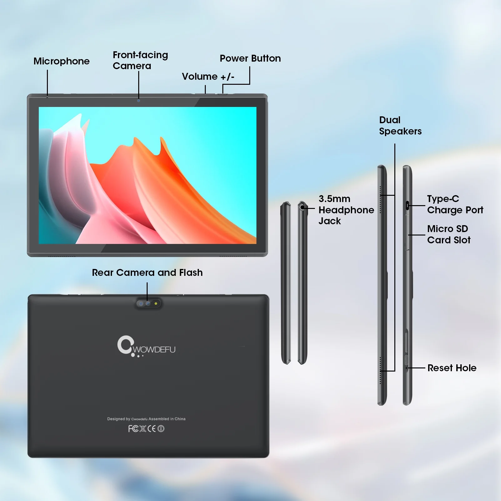 CWOWDEFU 10 Inch Android 13 Tablet 2024, 4(3+1) GB+64GB 512GB Expand, 5G Wi-Fi 10.1 inch Tablet GPS, Black