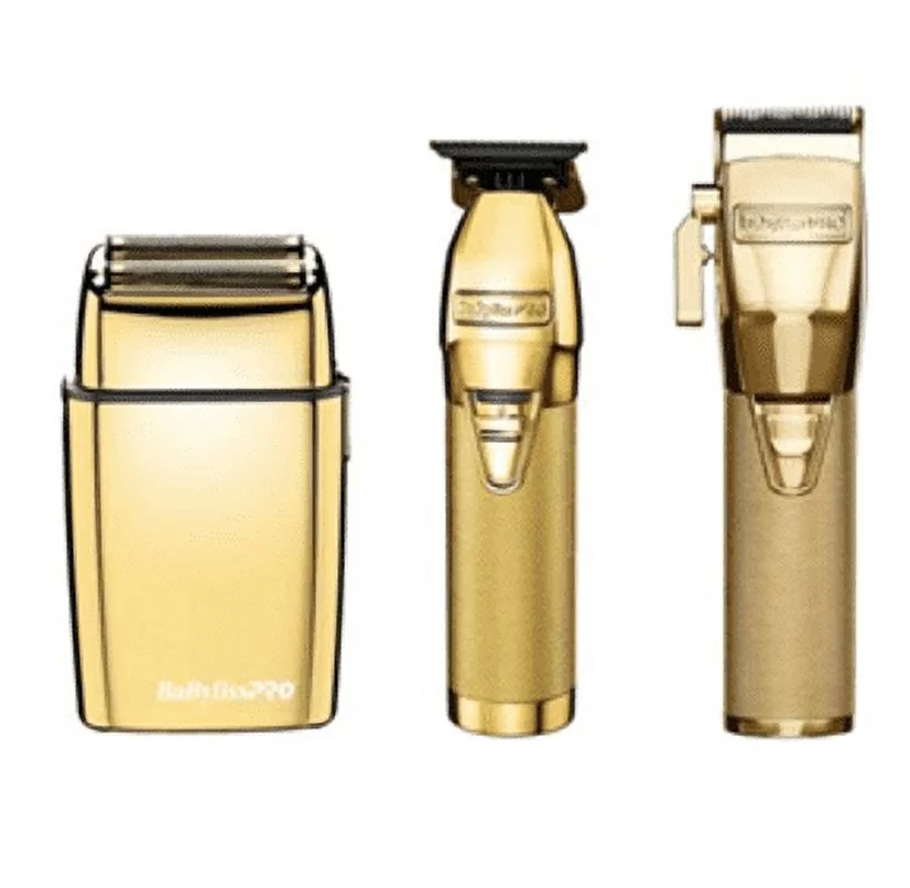BaByliss PRO COMBO CLIPPER FX870G, SHAVER FXFS2G, TRIMMER FX787G GOLD + Two XPERSIS PRO Rubber Grips Bonus