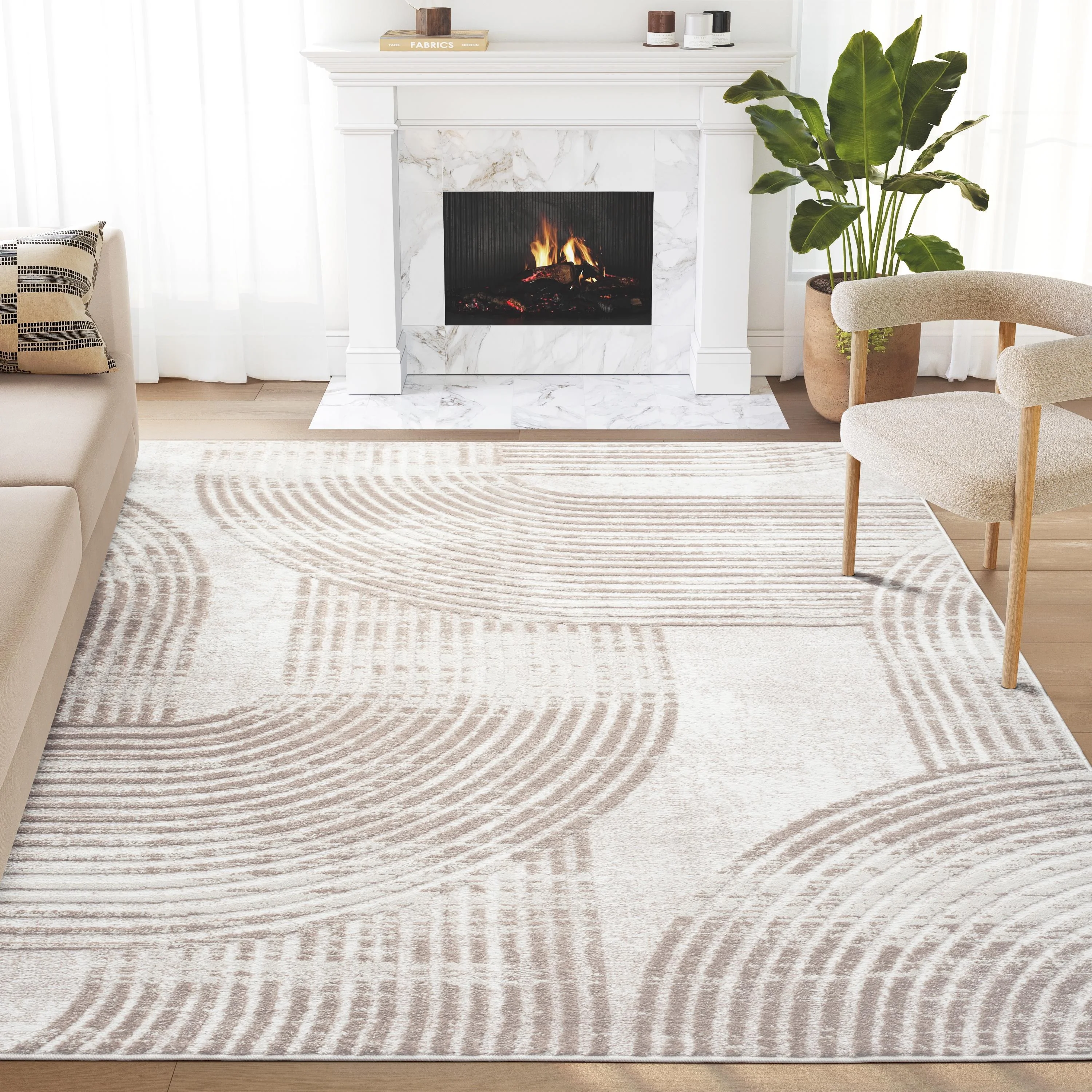 Abani Viva Collection Area Rug Mid Century Modern Bedroom Living Room Decor Floor Rug 8 x 10 Cream