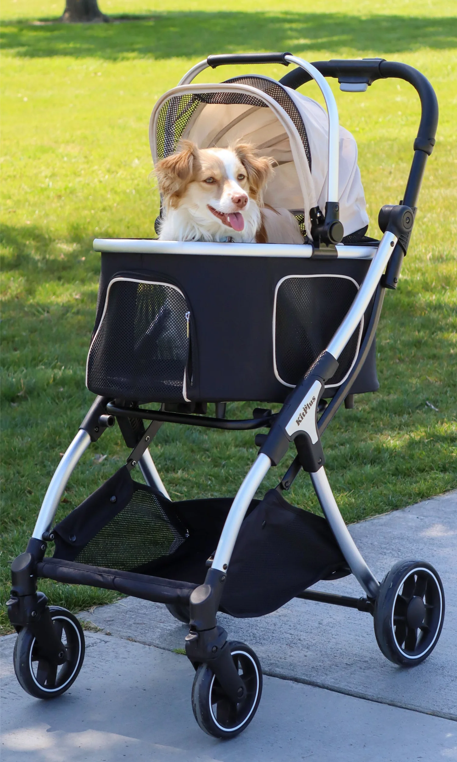 Foldable Pet Stroller with Detachable Carrier and Storage Basket for Dogs and Cats
