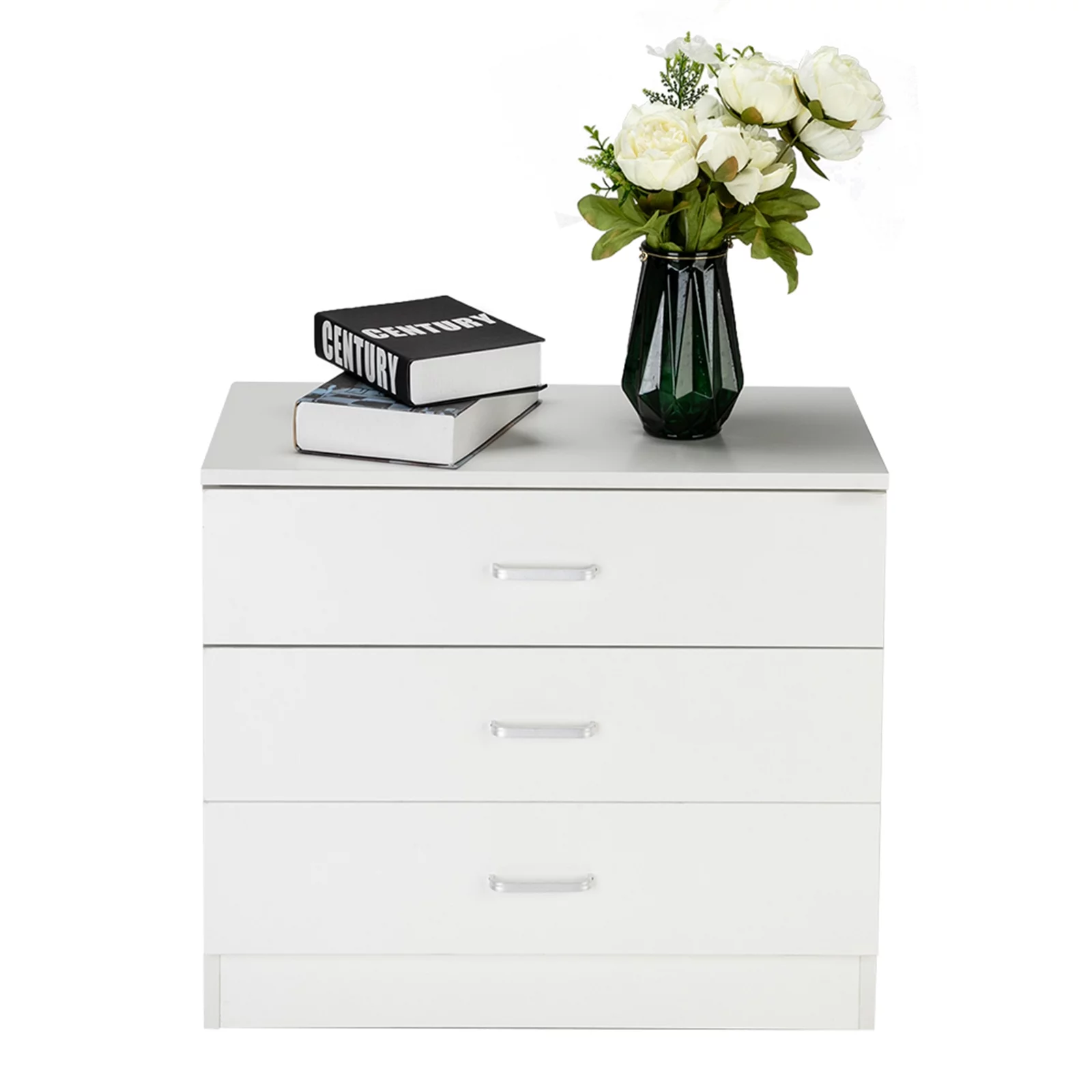 3-Drawer Dresser, White Chester Drawer Bedside Nightstand for Bedroom, Under Desk File Storage Cabinet for Office with Sliding Drawer Metal Handle