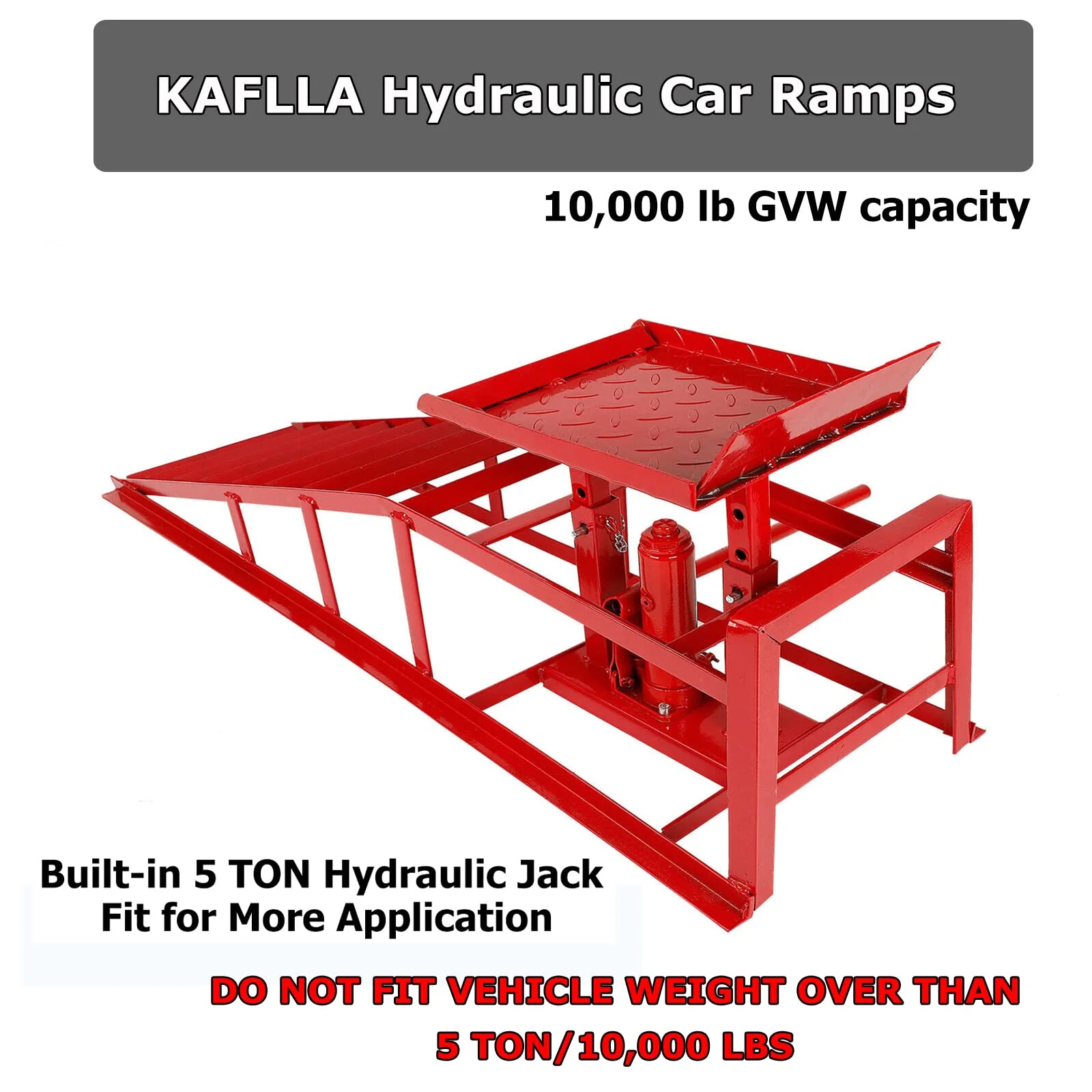 Confote Car Ramps, 2PCS 5T 10000lbs Portable Heavy Duty Hydraulic Car Ramps, Lift Ramp for Truck Vehicle Auto Garage Repair Red