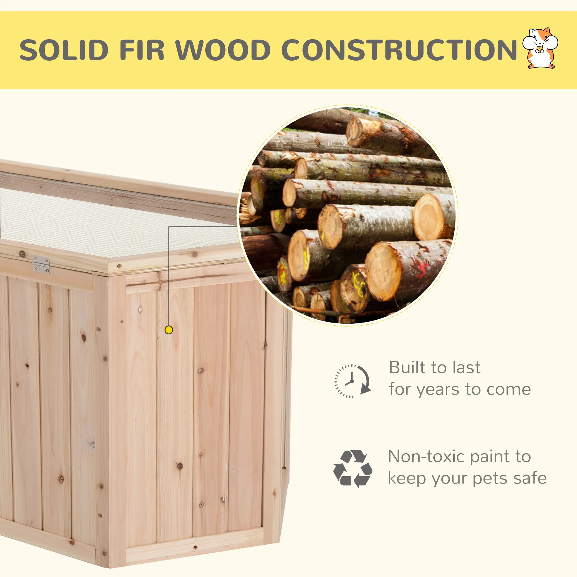 Pawhut Compatible Wooden 3-Tier Hamster Cage Hutch Box with Seesaw, Natural