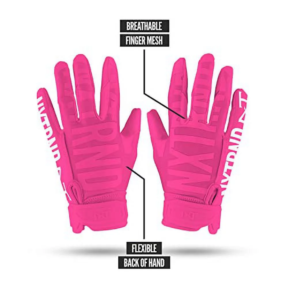 Nxtrnd G1 Pro Football Gloves, Men's & Youth Boys Sticky Receiver Gloves (Pink, Medium)