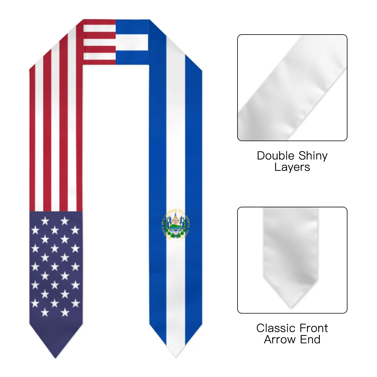 El Salvador & USA United States Flag Shawl Sash Stole Graduation Shawls Wraps Scraf For International Study