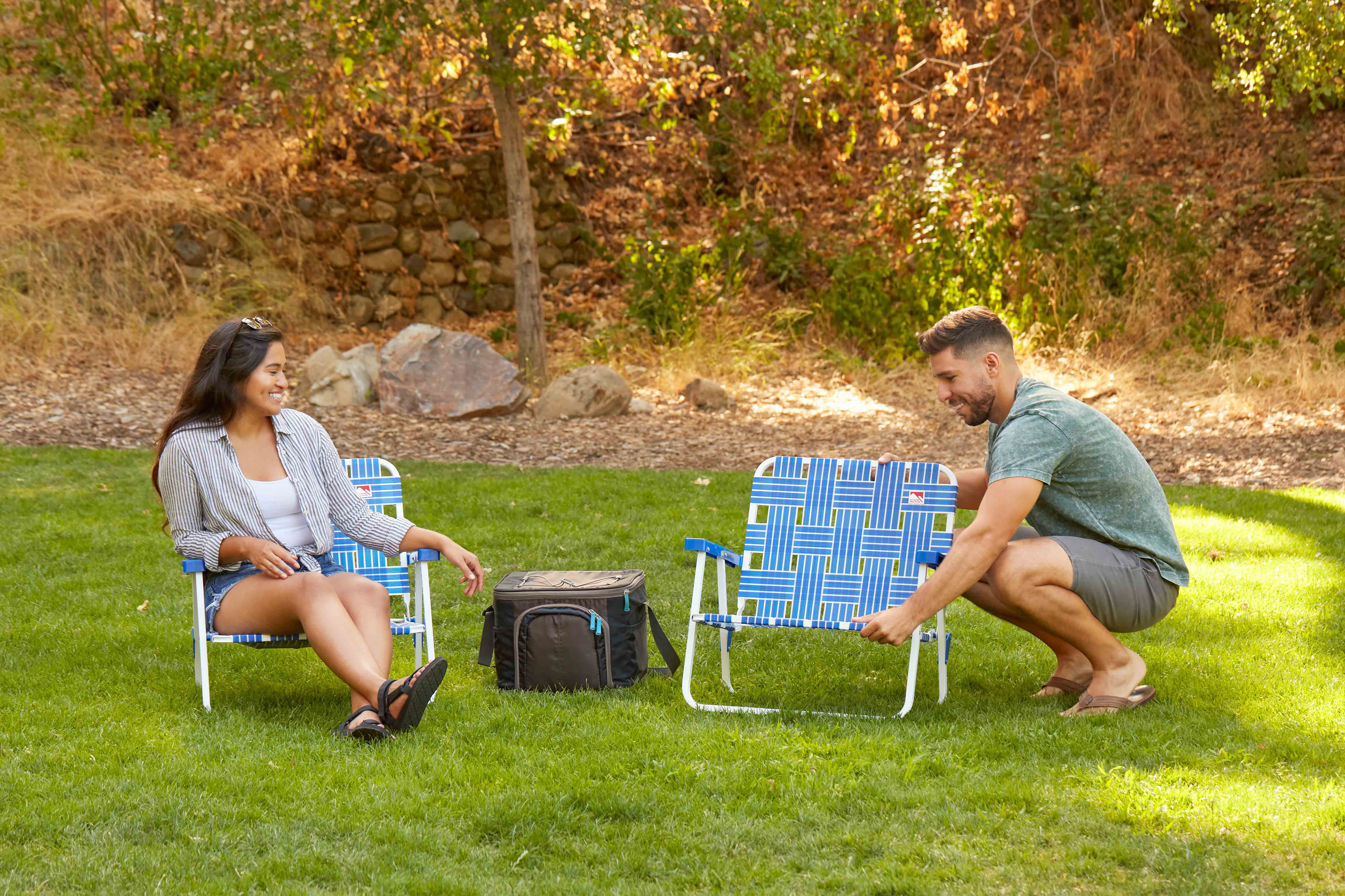 Outdoor Spectator (2-Pack) Low Profile Reinforced Steel Powder Coated Webbed Folding Lawn/Camp/Beach Chair (Blue)