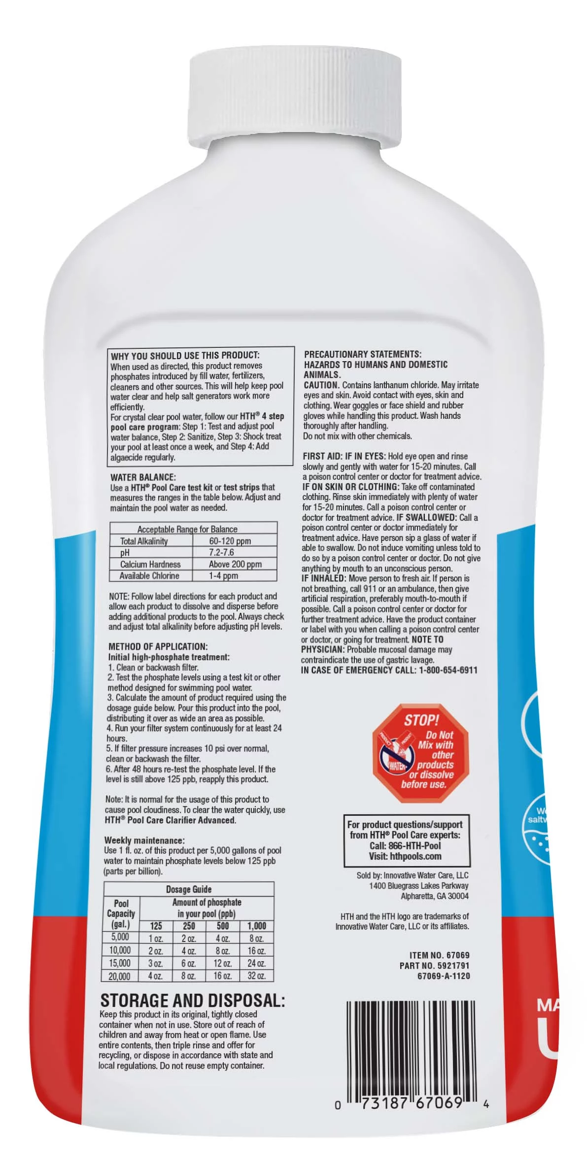 HTH Pool Care Phosphate Remover for Swimming Pools,  32oz