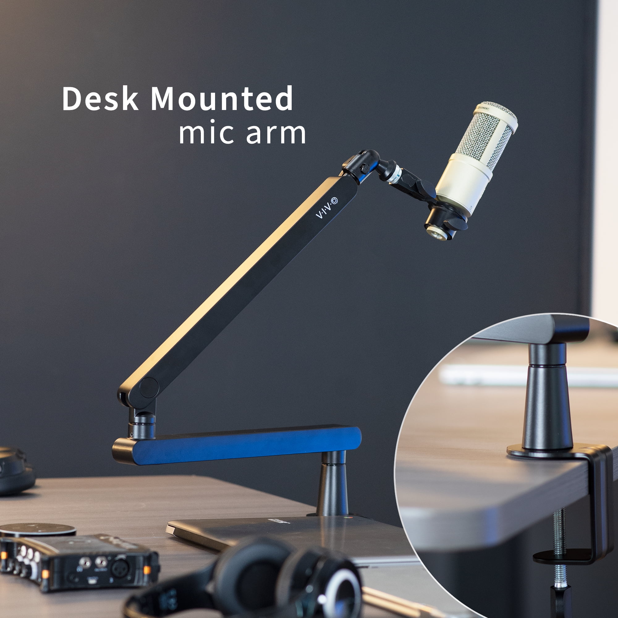 VIVO Clamp-on Low Profile Height Adjustable Heavy Duty Microphone Desk Mount