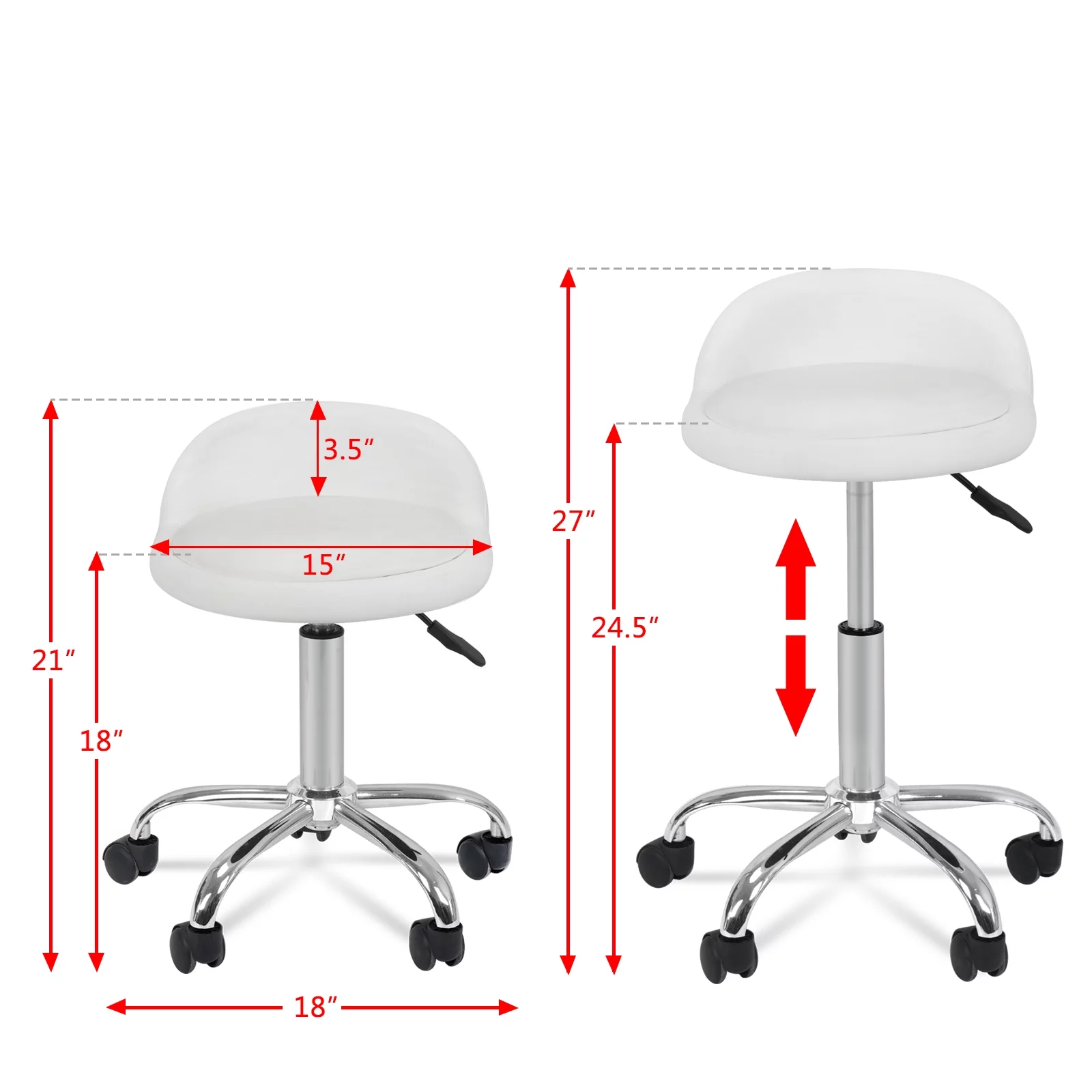 ZENY Swivel Salon Stool Chair PU Backrest 21-27