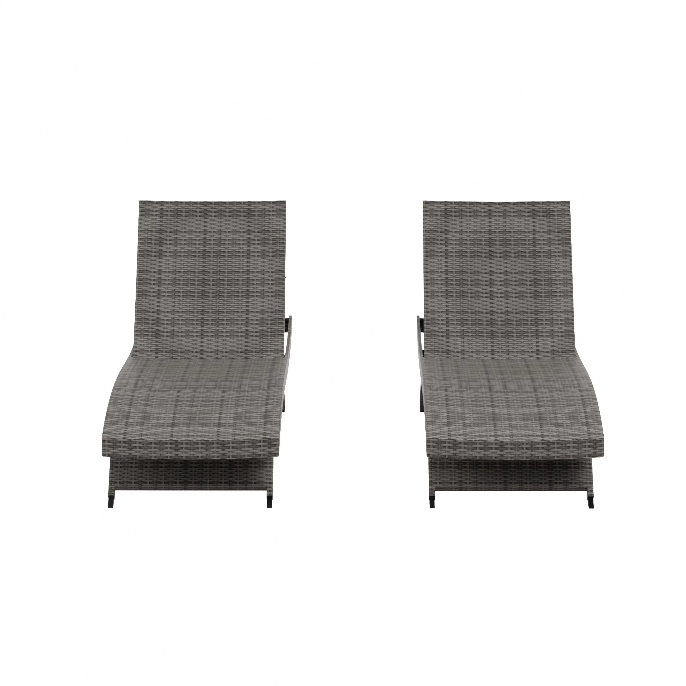 WestinTrends Somerset Wicker Double Chaise Lounge, All Weather PE Rattan Folding Outdoor Lounge Chairs Set of 2 Pool Chairs with Adjustable Backrest, Gray