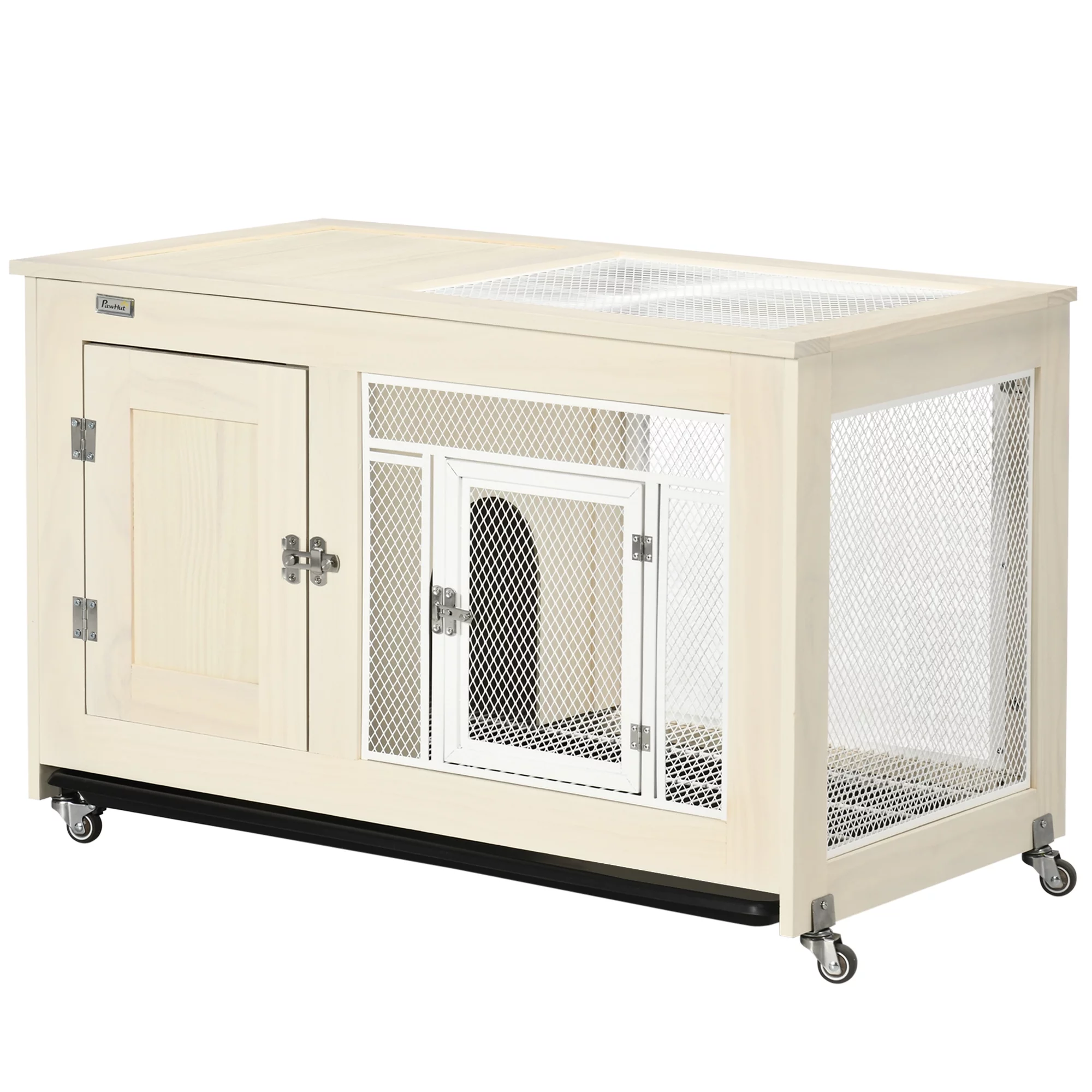 PawHut Small Rabbit Hutch Indoor Bunny Cage on Wheels, Rabbit Habitat