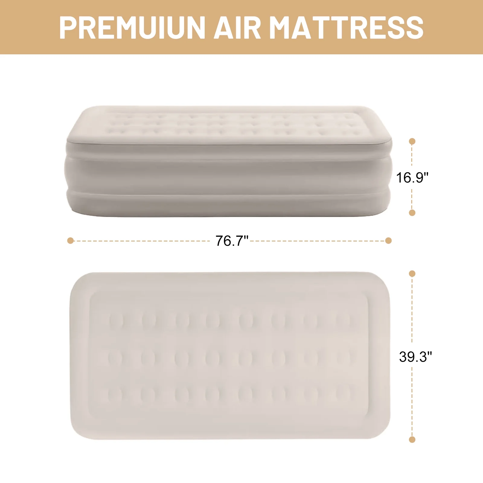 Inadays Twin Air Mattress with Built-In Pump Queen Blow Up Mattress 3 Mins Self Inflatable Air Bed Comfort Top Velvety Sleeping Surface for Guest Camping Home Portable Travel