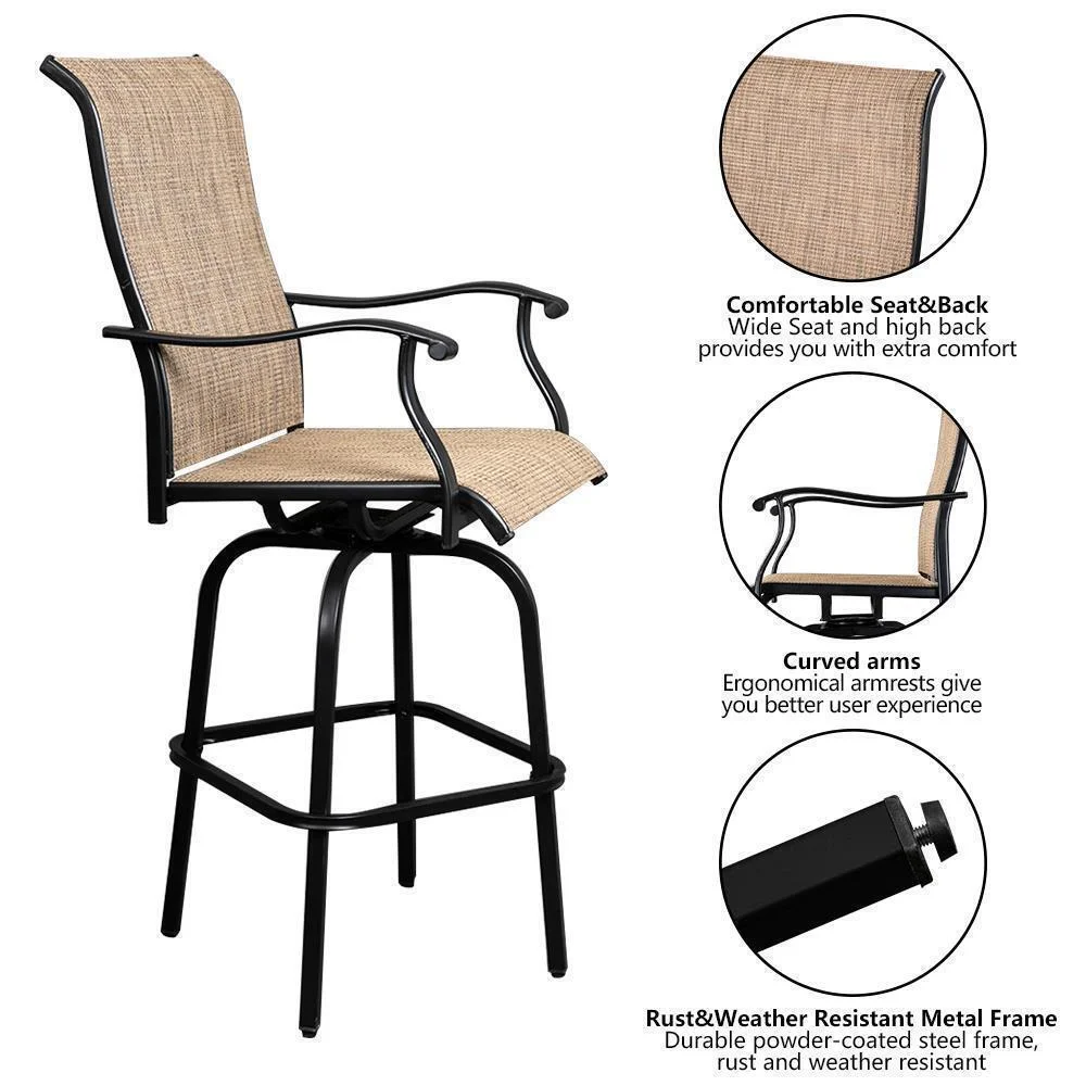 Swivel Patio Chairs Set of 2 Height Bar Stools Outdoor Bistro Armrest Chairs Set