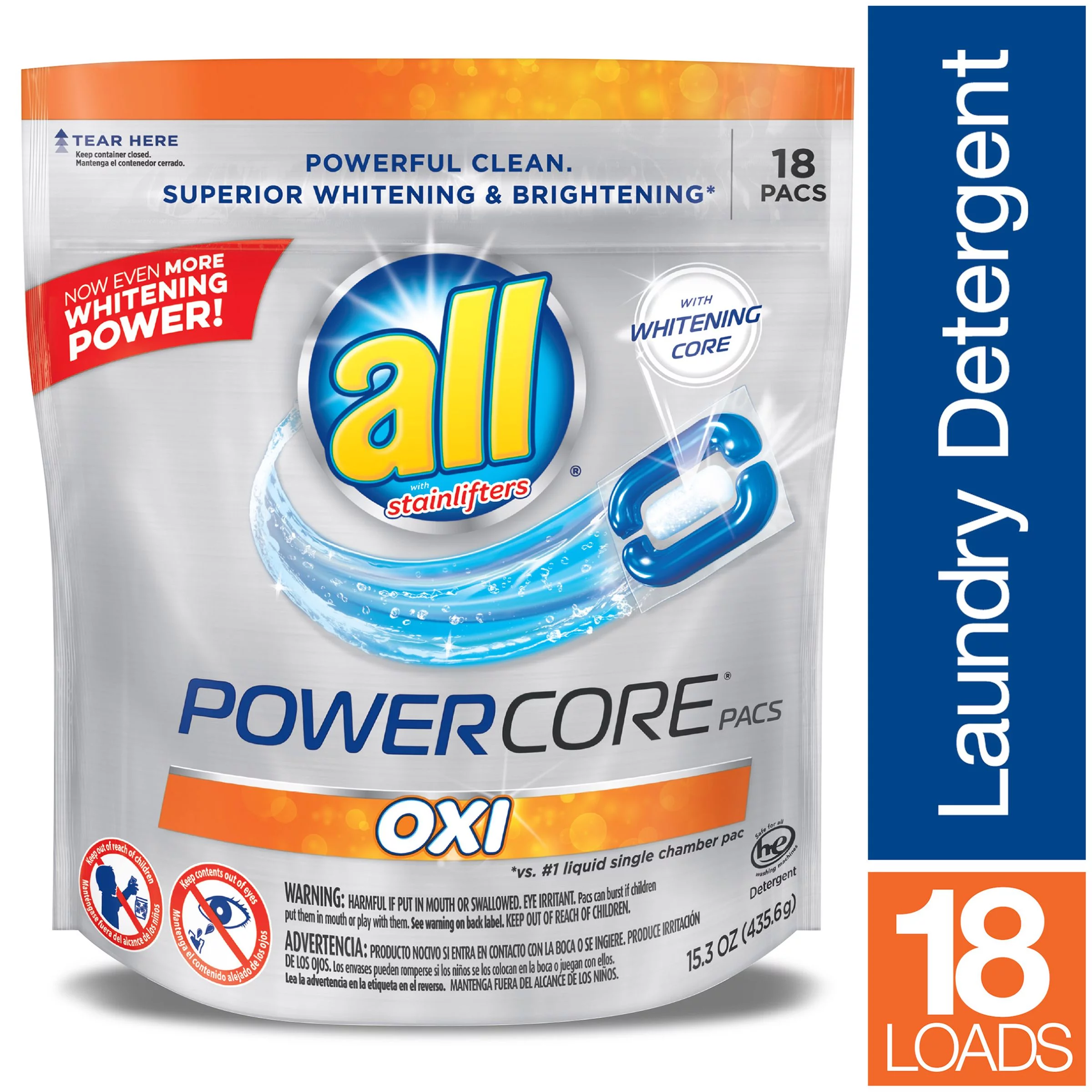 all Oxi POWERCORE PACS Laundry Detergent 18 ct Pouch