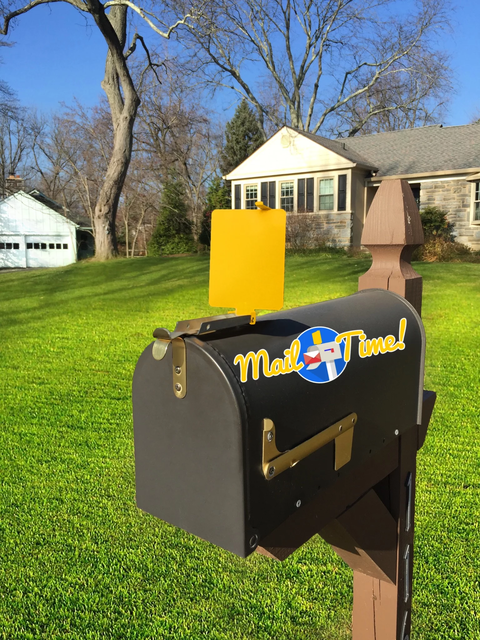 Mail Time Yellow Mailbox Alert Signal Flag for Long Driveways, Country / Rural Roads - All Weather