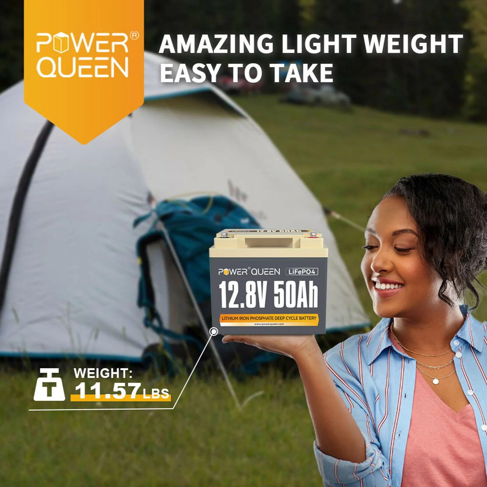 Power Queen 12V 50Ah LiFePO4 Lithium Battery Deep Cycle 640Wh BMS for Off-Grid System