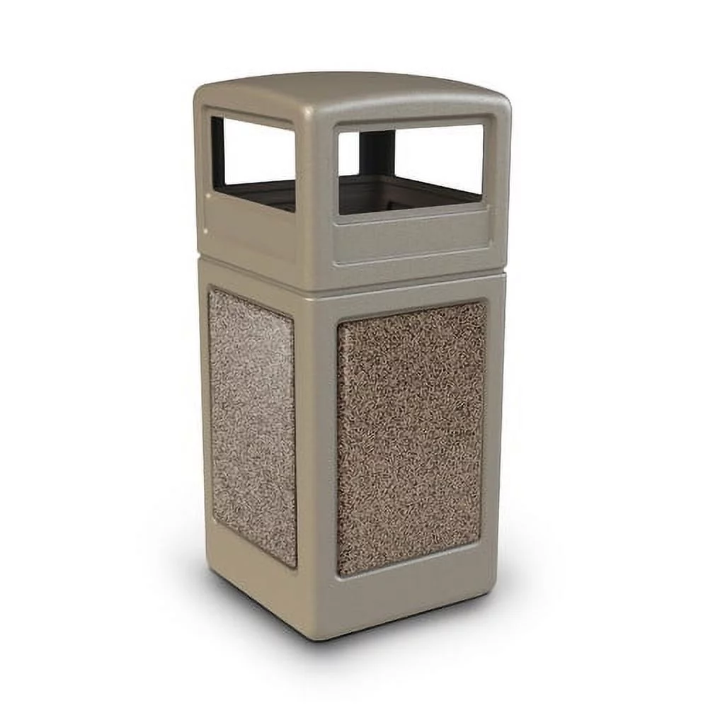 Commercial Zone Products StoneTec 42 Gallon Square Trash Can with Dome Lid Black with Pepperstone