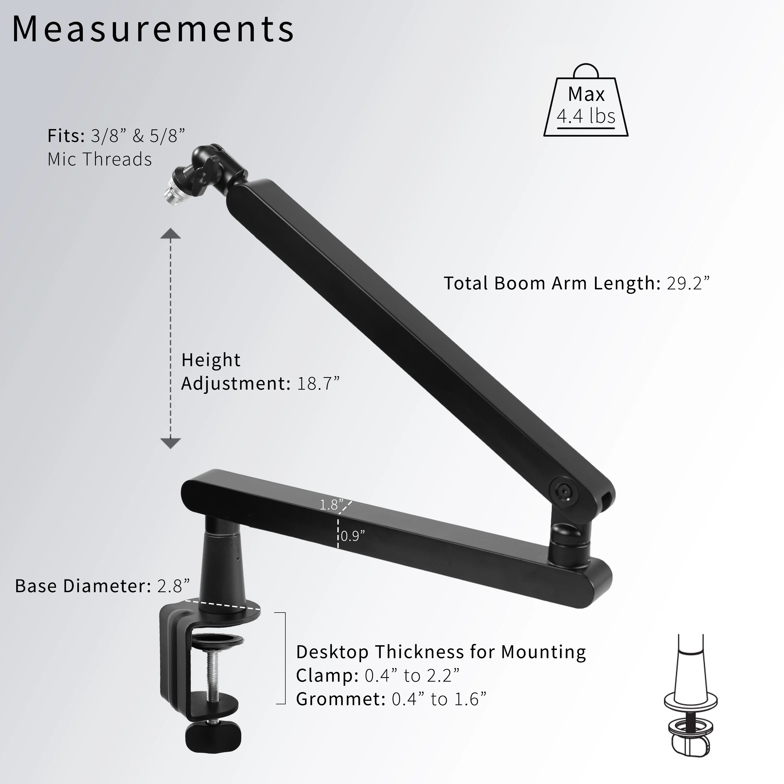 VIVO Clamp-on Low Profile Height Adjustable Heavy Duty Microphone Desk Mount
