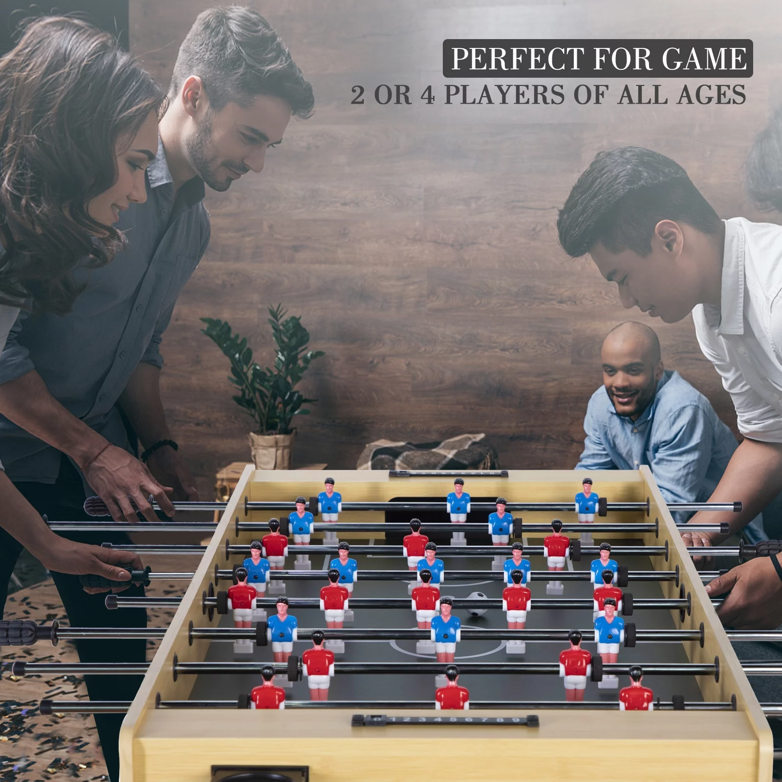 RayChee 48in Foosball Table, Competition Sized Soccer Table for Game Room w/ 2 Balls, 2 Cup Holders (Bamboo Grain)