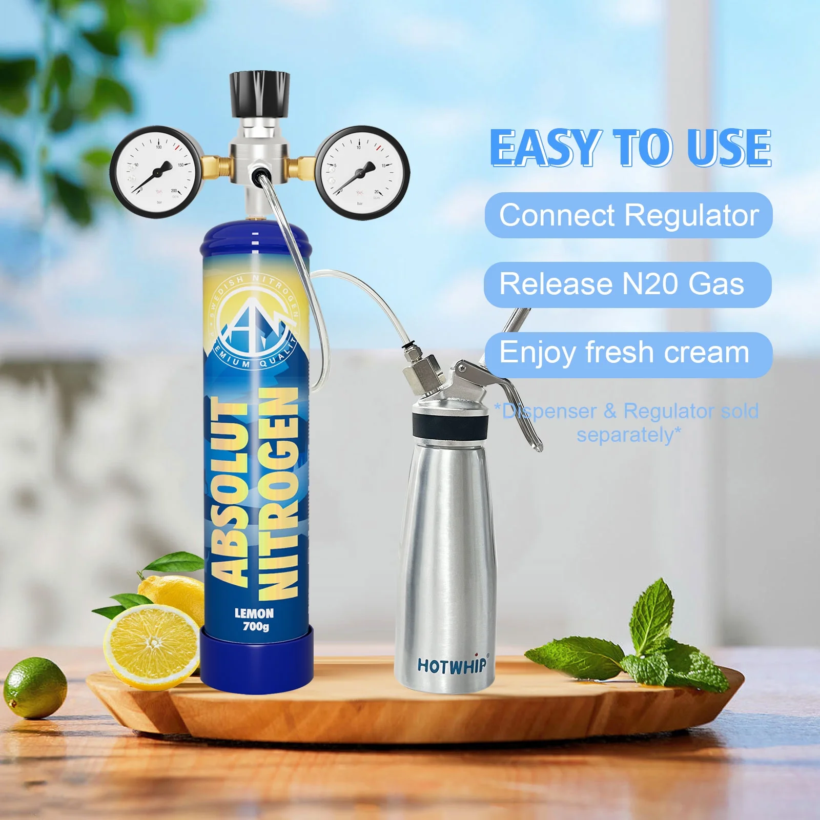 Hotwhip Nitrous Oxide Whipped Cream Charger (Lemon, 6pc, 700g 1.1L) - Nitrous Tank Whip Cream Charger, Nitrous Oxide Canister, N20 Whipped Cream Chargers, Nitrous Oxide Tank