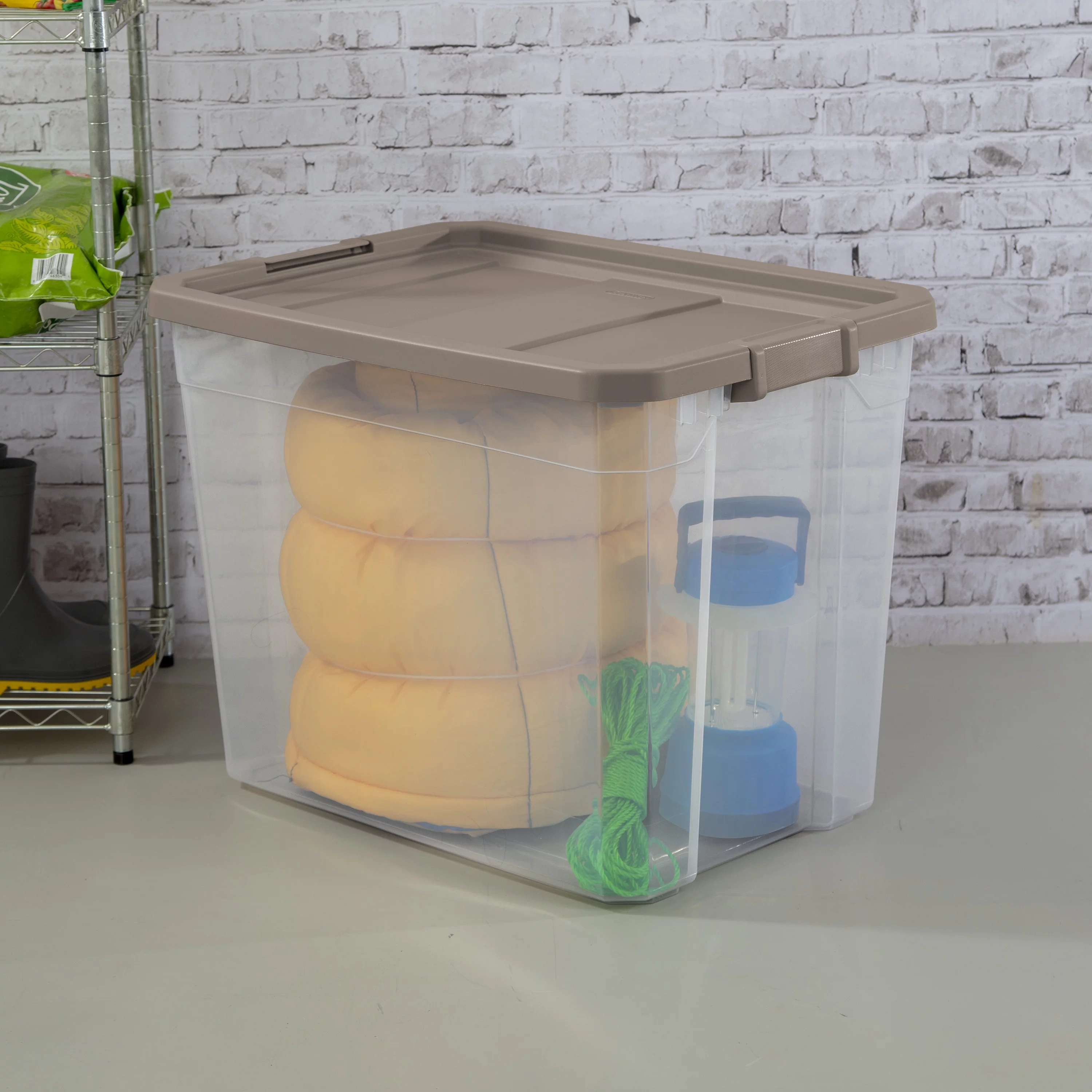 Sterilite Plastic 108 Qt. Stacker Box Taupe Splash Set of 4